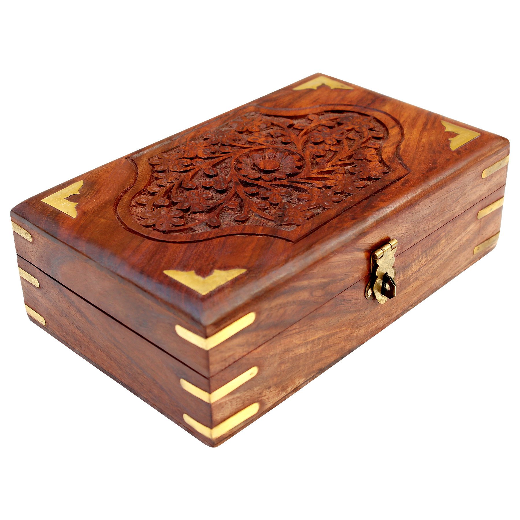 ITOS365ITOS365 Handmade Wooden Jewellery Box for Women Jewel Organizer Hand Carved Carvings Gift Items, 8 x 5 Inches