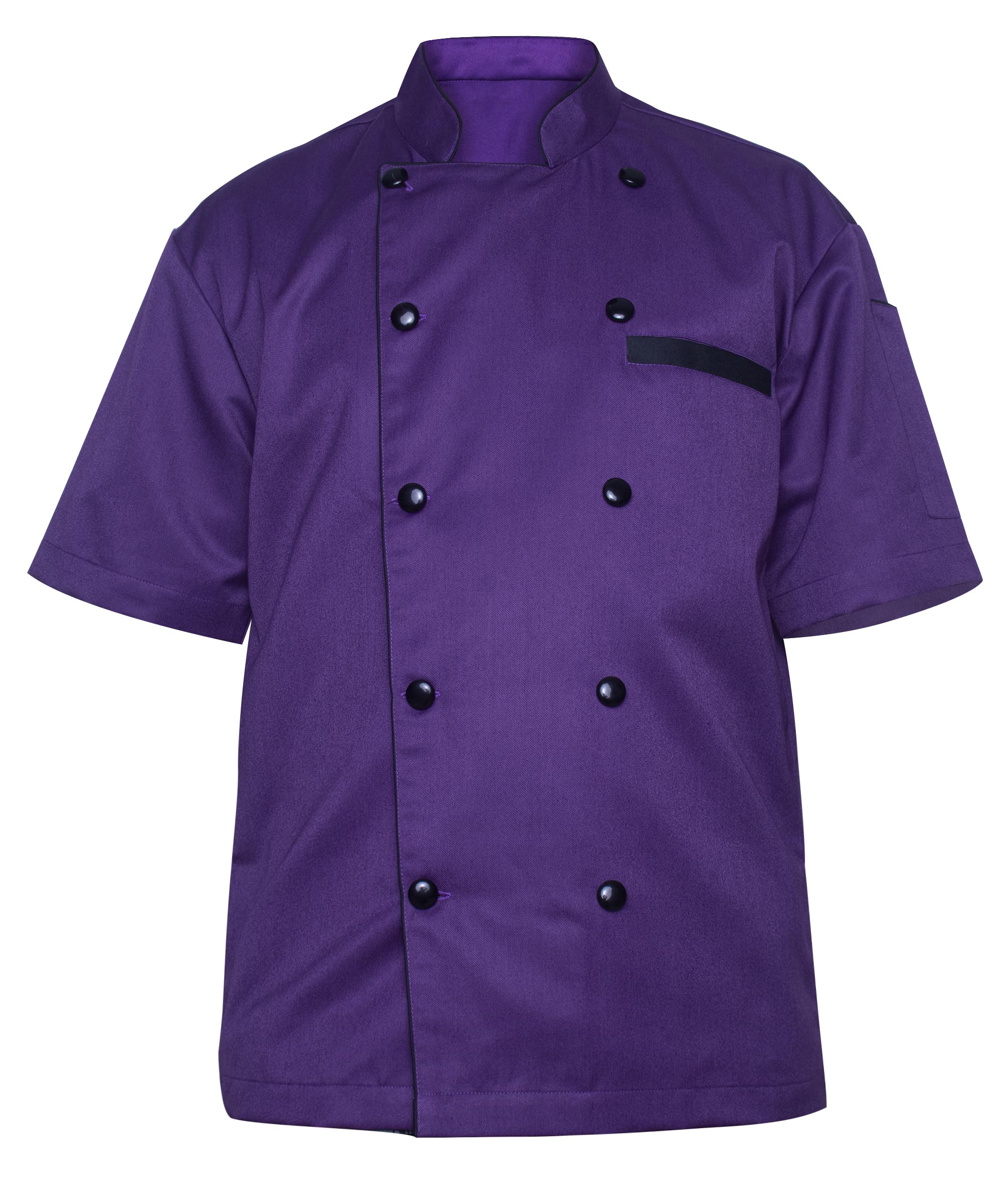 Unisex for Chef Jacket Short Sleeve,Food Service, Caterers, Bakers(Color : Black Multi contrast piping, Size : S-6XLarge) Large Purple