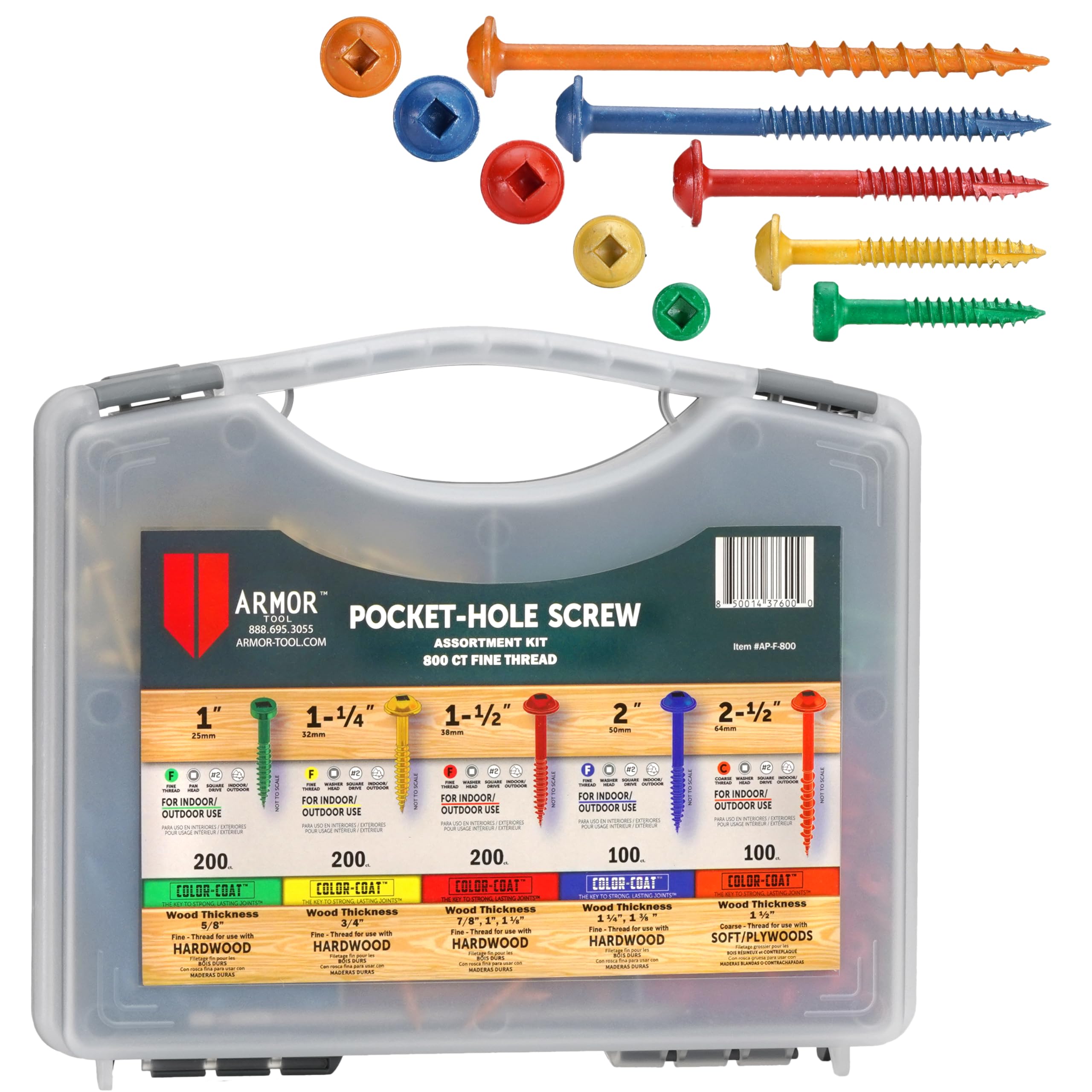 Snapklik.com : ARMOR TOOL Pocket Hole Screw Set - Fine Thread Screws ...