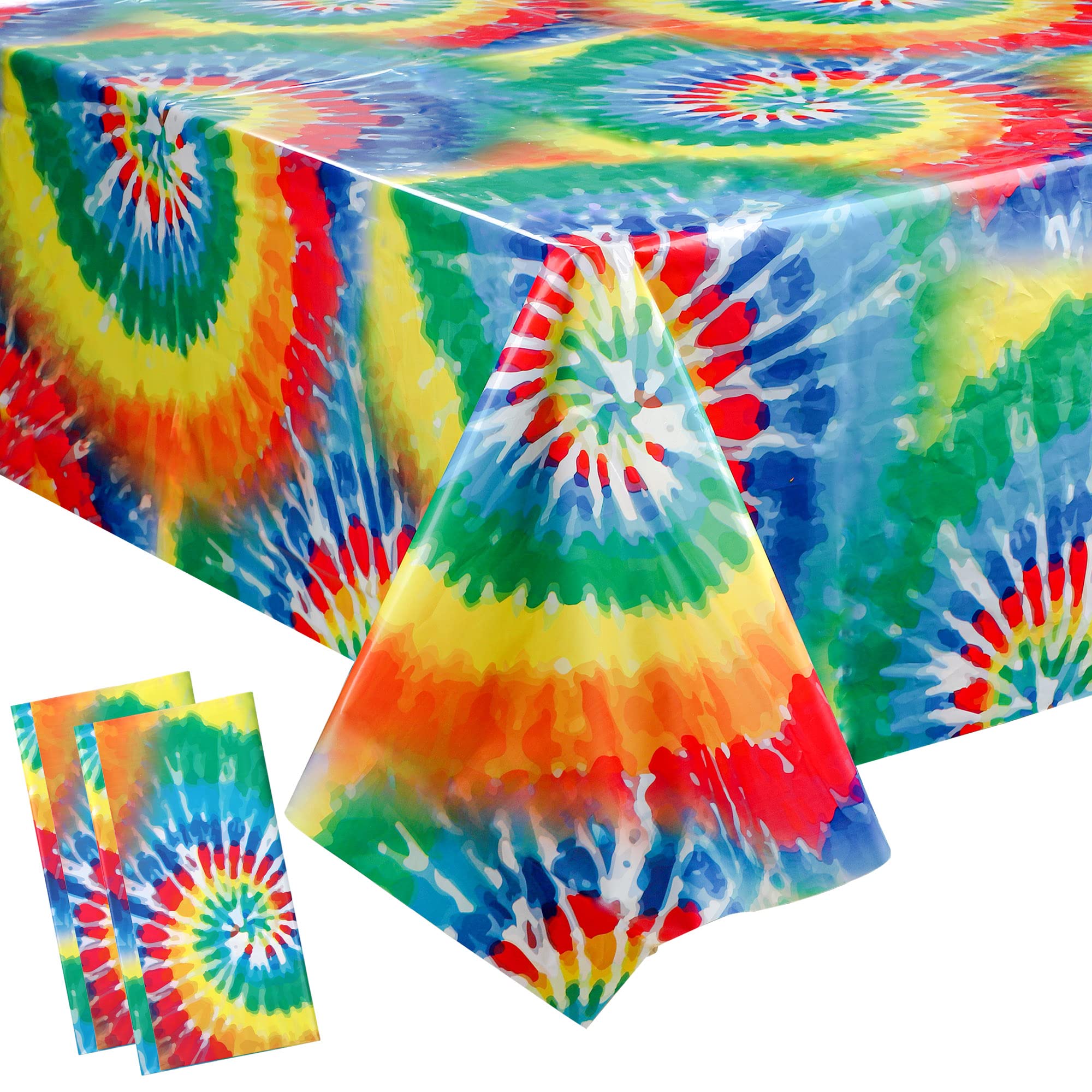 Augisteen 2 PCS Tie Dye Plastic Tablecloth Hippie Disposable Tablecloth 60s Party Table Cover Colorful Swirls Table Cover Rectangle Rainbow Tablecloth for Birthday Party Favor Dining Table Decor