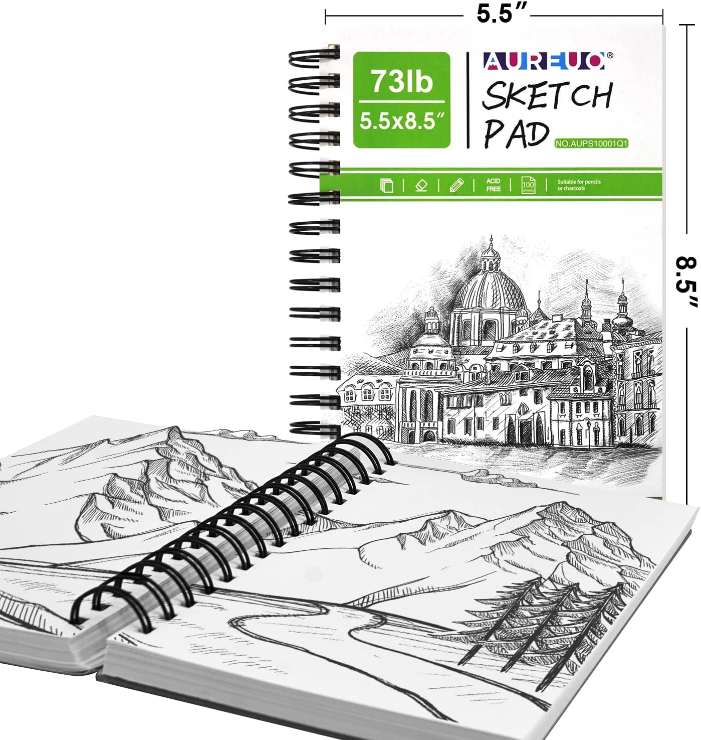 AUREUO Sketch Pad 100 Sheets / 5.5 x 8.5 Inch, 2 Pack (73 lb/120g) - Side Spiral Bound Hardcover Sketchbook, Drawing Paper for Pencils Charcoal Pens Crayons & Other Dry Media : Arts, Crafts & Sewing