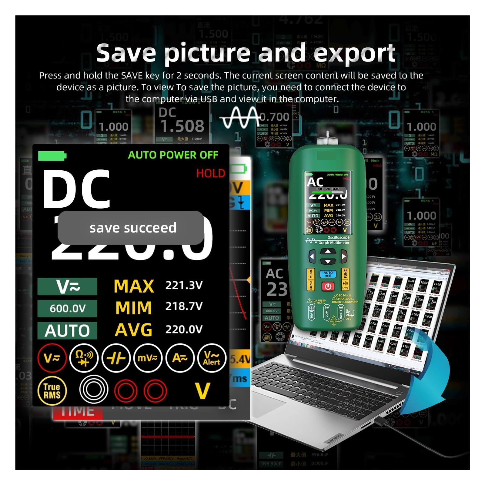 Handoszilloskop, 2-in-1-Hand-Digitaloszilloskop, professionelles Multimeter und Schaltkreistester