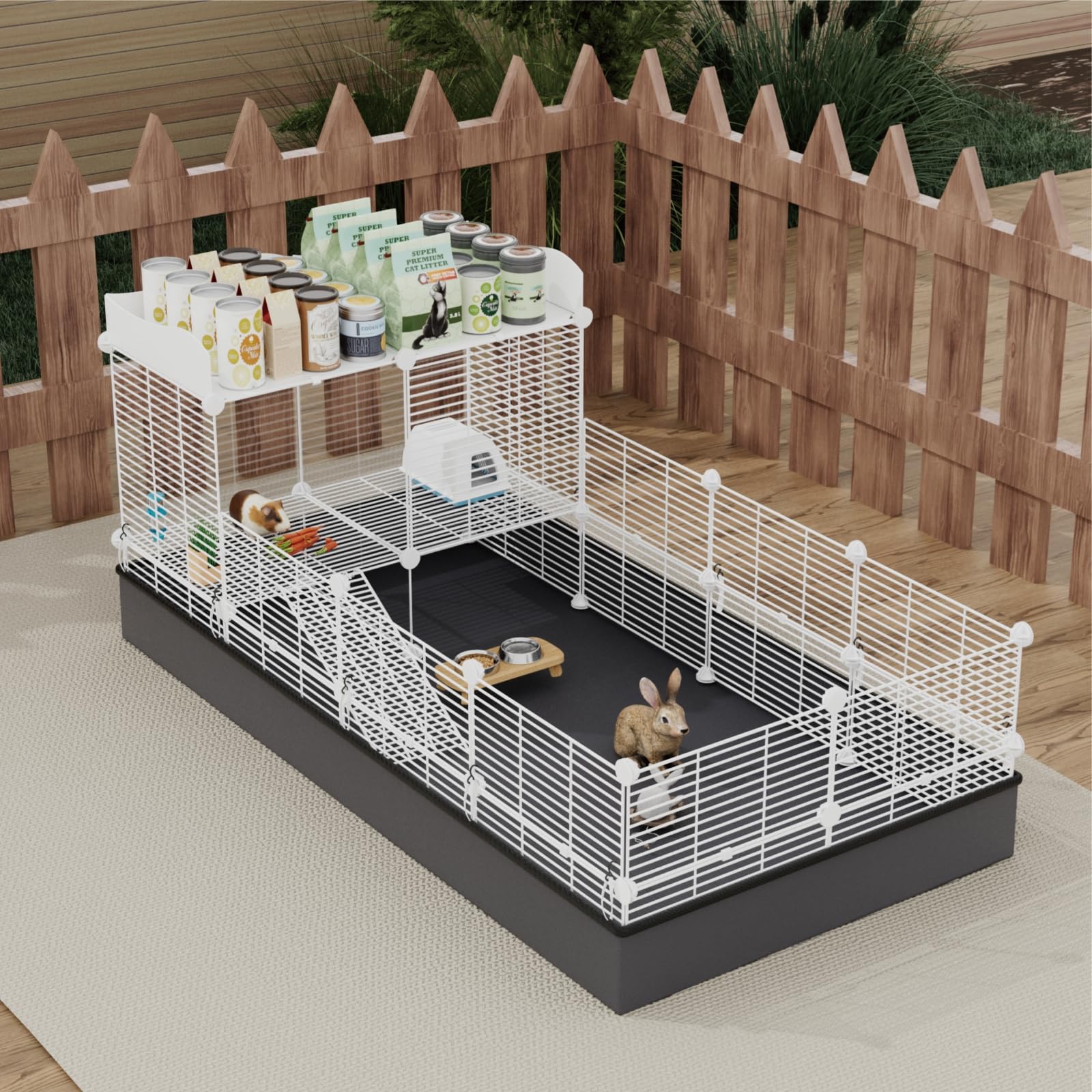 STILLCOVE Meerschweinchenkäfige mit 2 Etagen für den Innenbereich, mit Oberseite und wasserdichter Matte | Mit Plattform und Rampe, Metallzaunhof, C&C Kleintierlaufstall für Kaninchen, Hase, Hamster, Haustierratte, Chinchilla, Nager