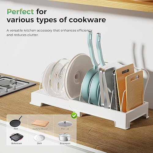 Miniatura 6 de Organizador de tapa de olla expandible, organizador de ollas y sartenes debajo del gabinete con 10 compartimentos ajustables, mangobandeja