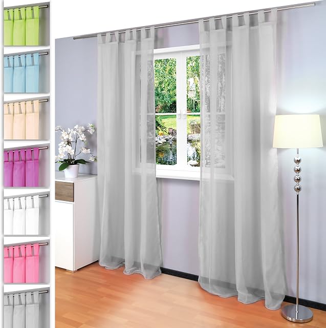 Gräfenstayn Venezia zestaw 2 przezroczystych, jednokolorowych zasłon (dł. x szer.) 245 x 140 cm z pętelkami i znakiem Öko-Tex Standard 100: "Zweryfikowane godne zaufania" z woalu (szary)
