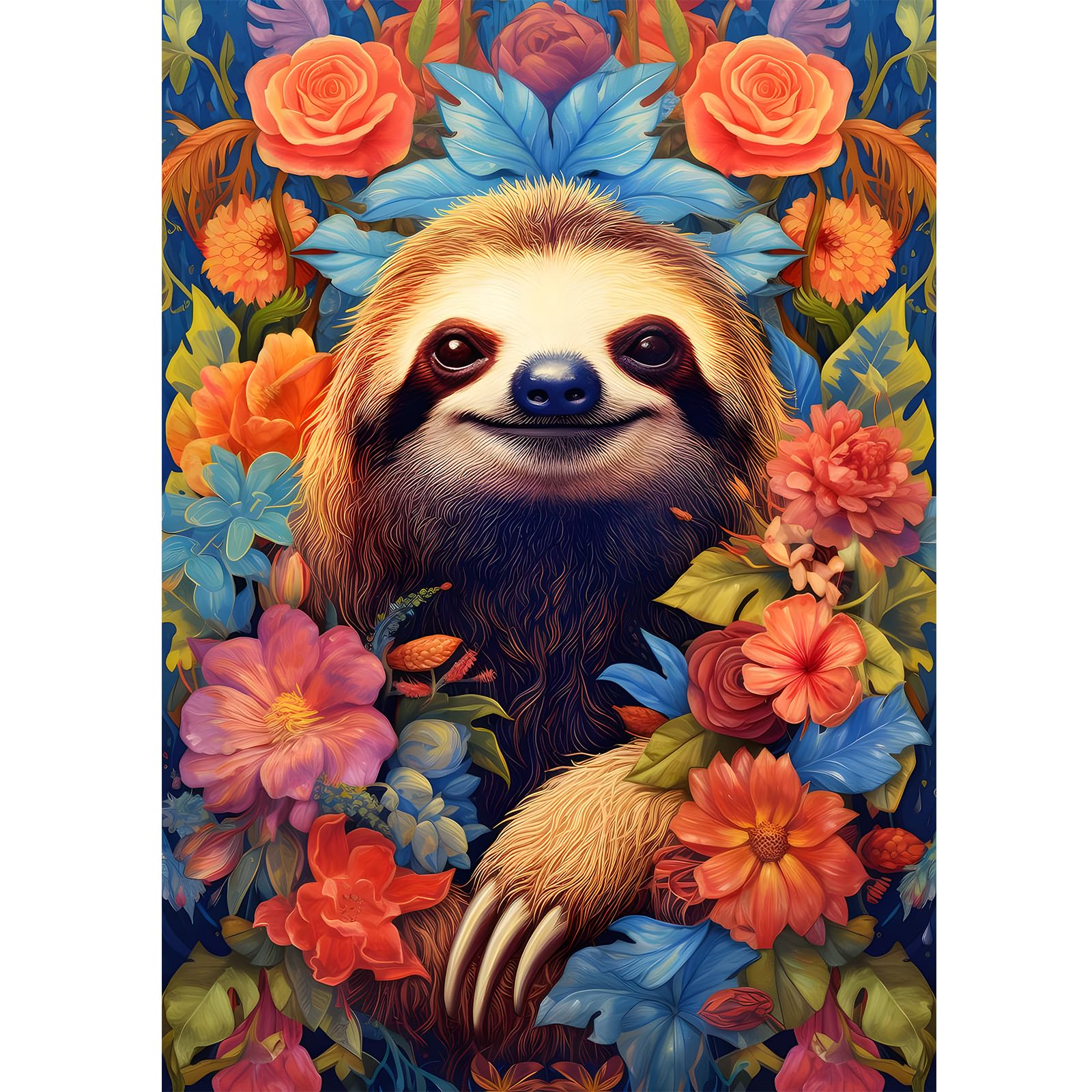 HEIBAGO 5D Sloth Diamond Painting Kits for Adults Flowers Diamond Art Kits for Beginners DIY Round Diamond Dots Kits Animal Gem Craft for Home Art Decor 30x40cm
