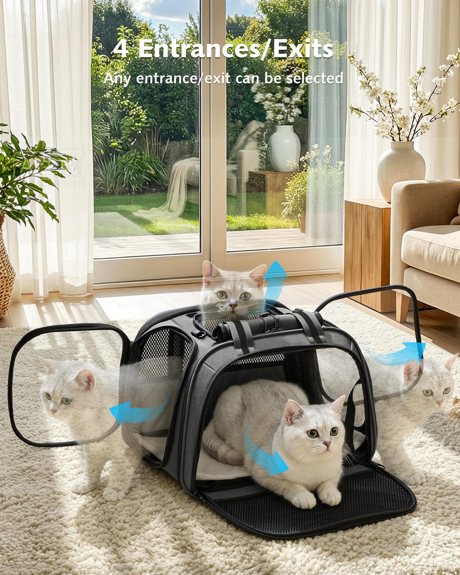 pecute Transportín Gato Grande, Coche Cero Ansiedad | Bolsa de Transporte Estructura de Acero Antideformación de 5mm, Persiana Enrollable de Privacidad, Ventana de Burbuja, Talla M, Gris