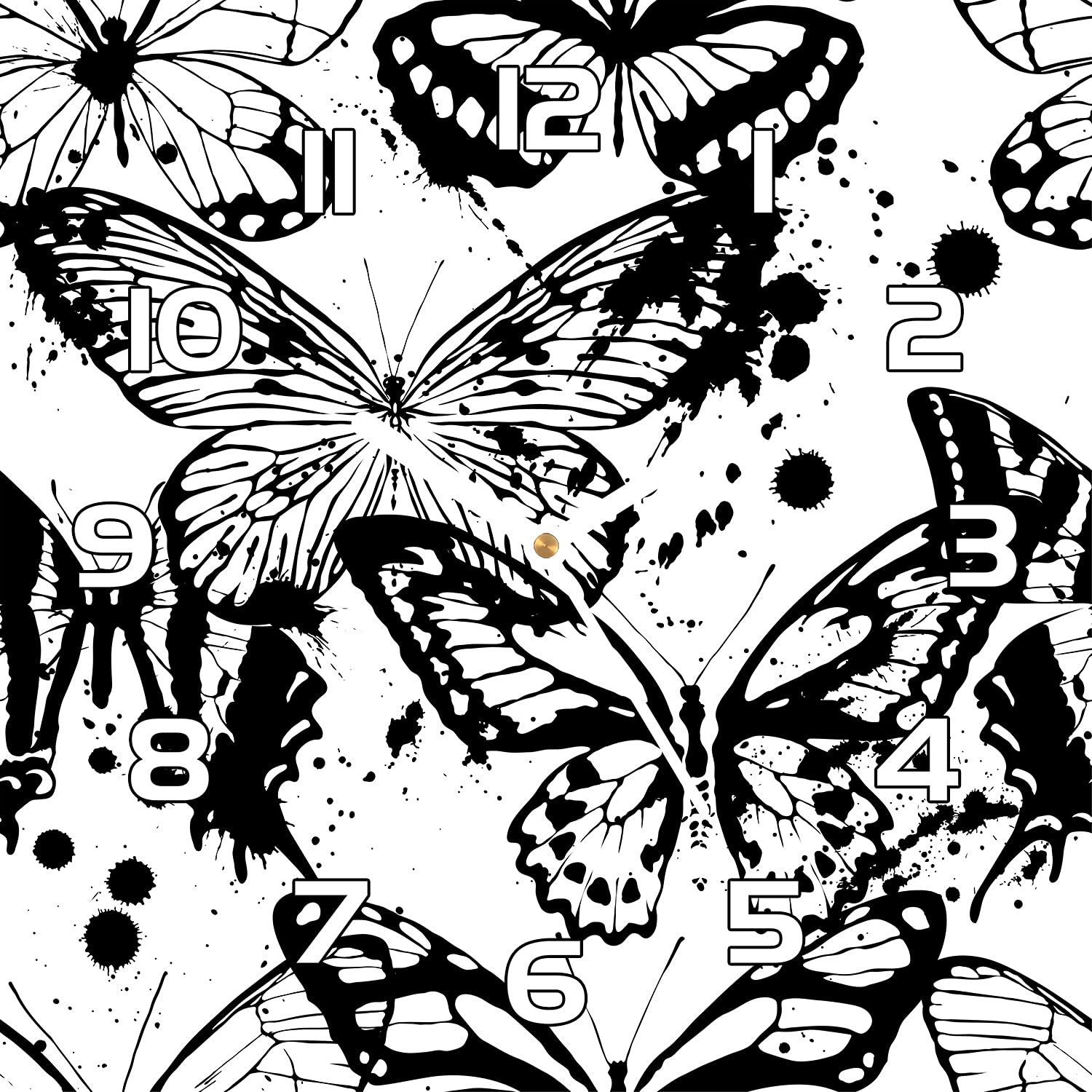 Horloge Murale Cuisine et Salon en Verre Coloray 30x30 cm aux Motifs de Papillons