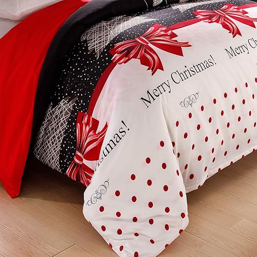 Miniatura 3 de LAMEJOR Juego de fundas de colcha y almohada de lujo con estilo navideño, suave, 1 funda de colcha y 2 fundas de almohada