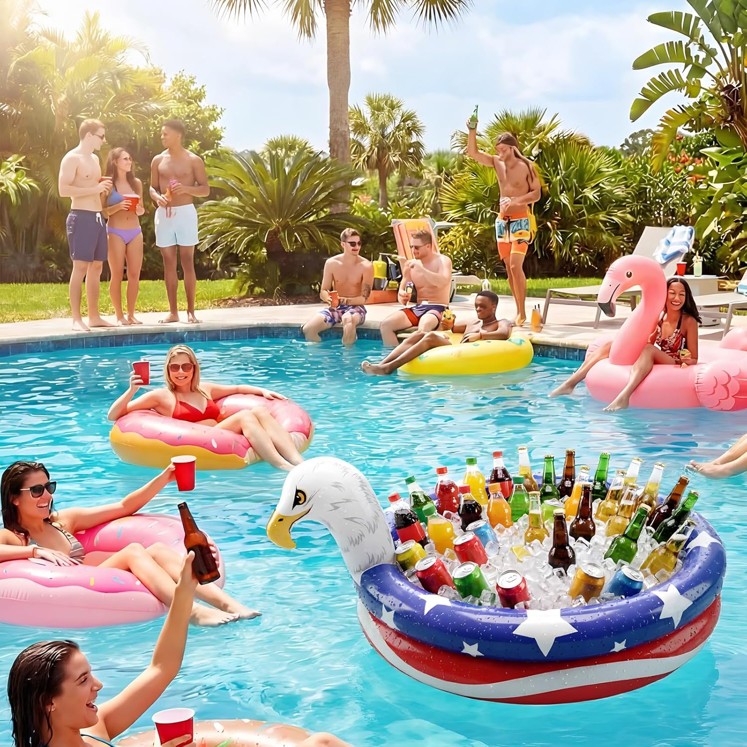 47 Inch Inflatable Cooler, 19 Gallon Patriotic Inflatable Drink Cooler Holds 130 Cans, Large Pool Party Decorations for 4th of July Independence Day, Summer Outdoor Serving Bar