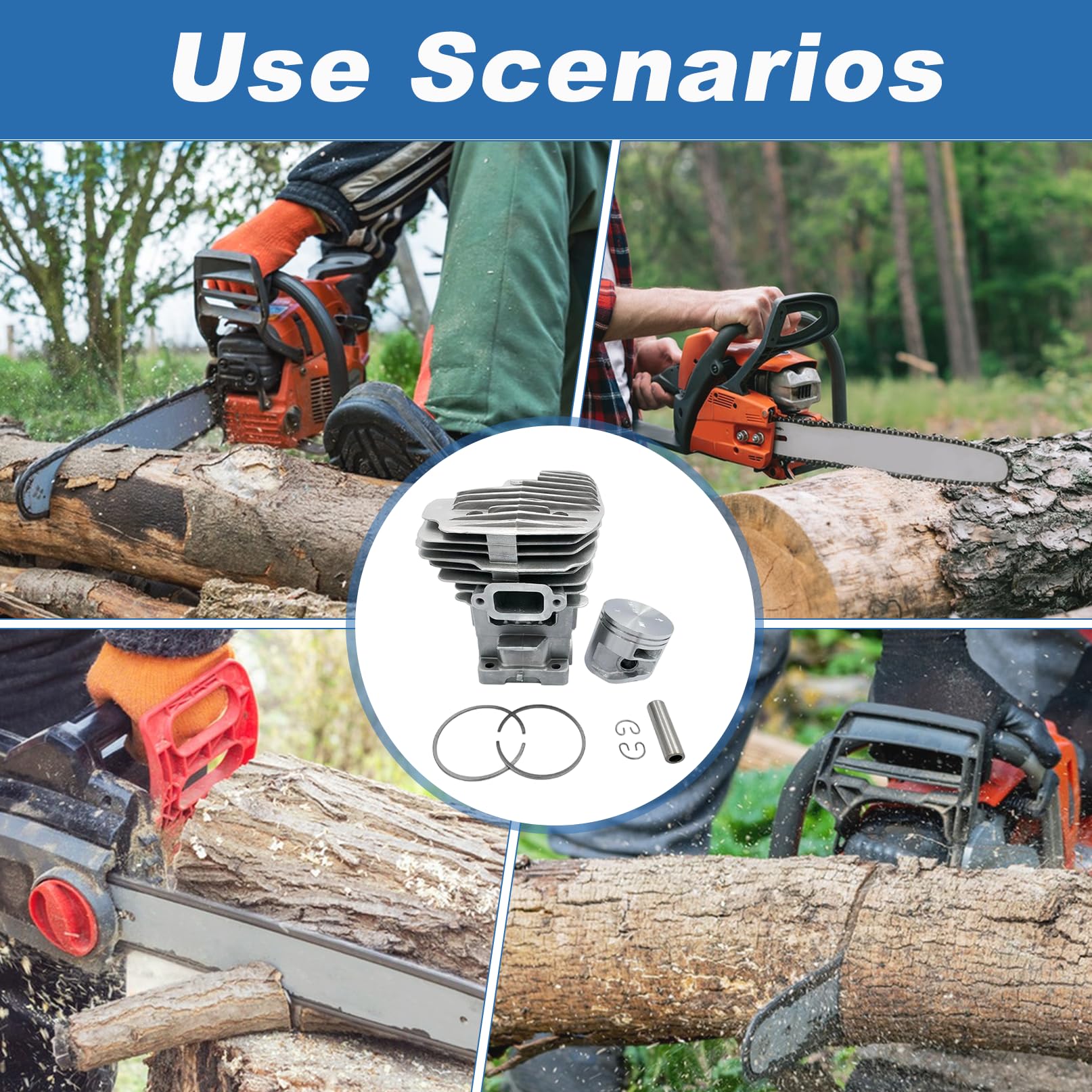 Kit de Cilindro de 49 mm para STIHL Motosierra MS391, con Bujía Válvula de Descompresión, Filtro de Combustible y Respiradero del Depósito de Combustible 1140-020-1204