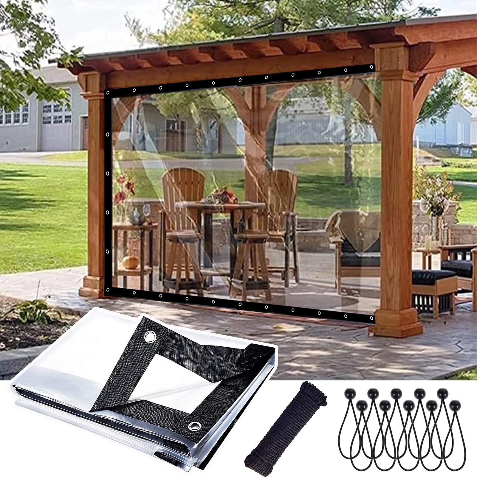 Klgfbdc Black Transparent Tarps, Protects Tear Large Size Waterproof Tarpaulin 9X11 Ft, Glass Tarpaulin With Metal Grommets, Cold Weather Resistan For Greenhouse Balcony Garden, Clear Tarp