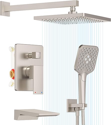 Miniatura 46 de Gabrylly Sistema de ducha dorado, juego de grifo de ducha montado en la pared para baño con cabezal de ducha de lluvia de alta presión de 10 Oro