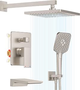 Gabrylly Shower Faucet Set with Tub Spout, 10" Shower Head,Brushed Nickel