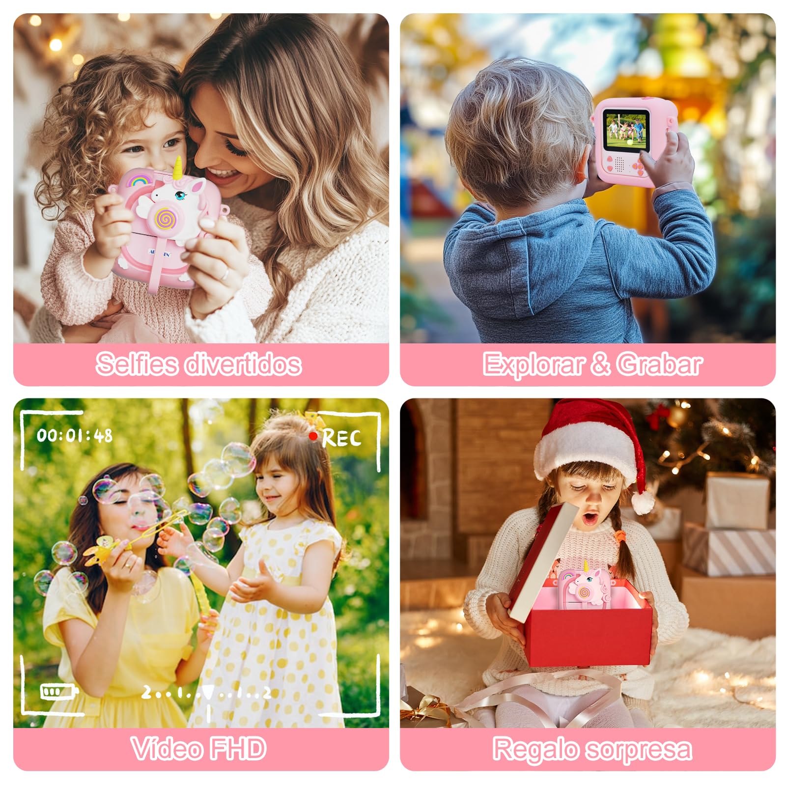 ARNSSIEN Camara Fotos Infantil Instantanea,2.4" Camara Fotos Infantil con 1080P & 180° Lente & 8 GB, Regalo Navidad/Cumpleaños para Niños & Niñas, M2