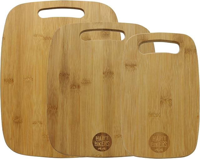 Hairy Bikers Premium 3 Piece Bamboo Chopping Board Set (Assorted Sizes)  Bamboo Pre-Oiled for Food Prep, Meat, Vegetables, and Cheese Cutting Board, Plastic Free Chopping Boards