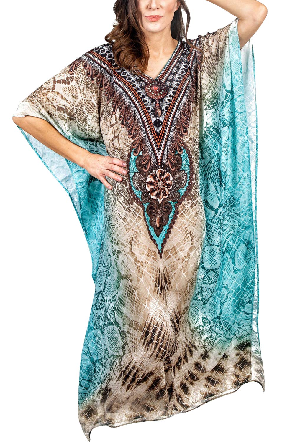 YouKD Women's Summer Long Kaftan Maxi Bohemian Dress Beach Coverups Bikini Robe Loungewear One Size