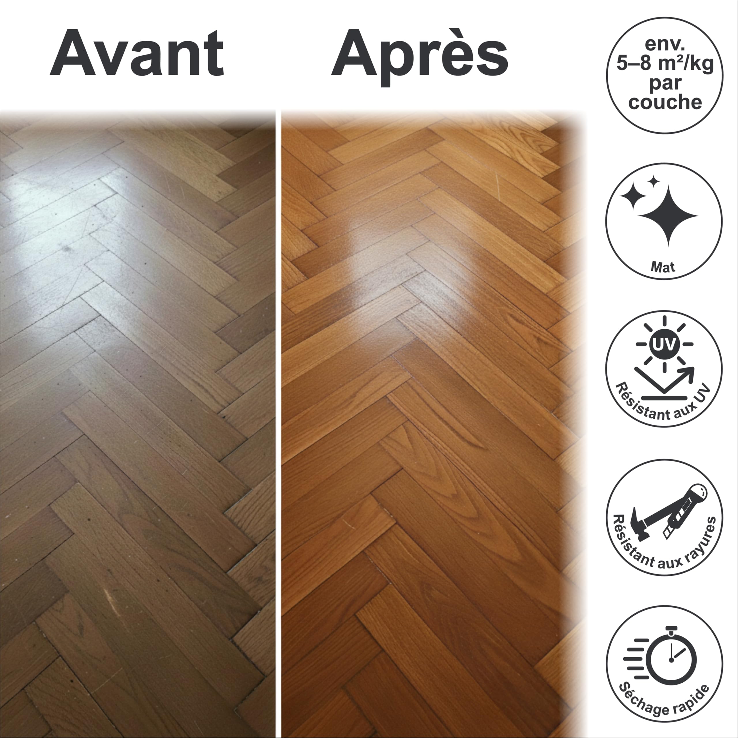 WO-WE Vernis d'étanchéité transparent incolore PU 2K- escaliers, parquet, bois MAT W726-1,5kg