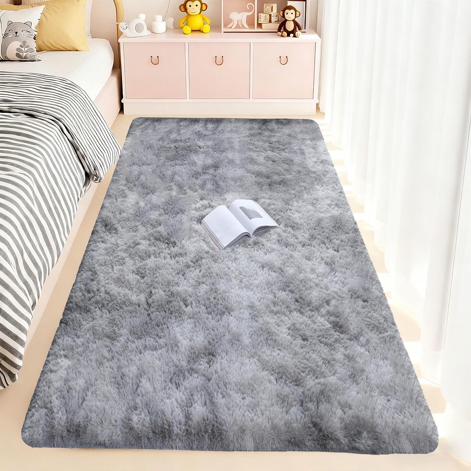 Tapis chambre shaggy doux 95x260 anti-glisse pour sol froid et glissant
