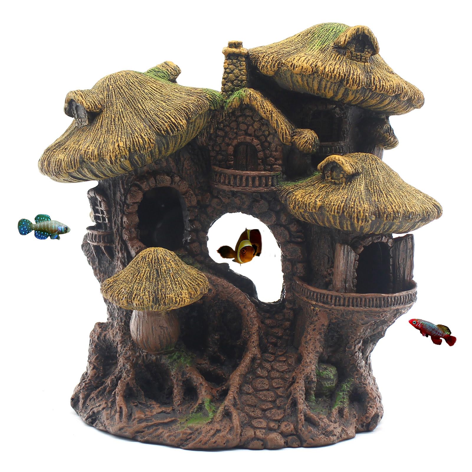 relaqcc Fish Tank Decorations Hideaway Cave, Fish Tank House Accessories for Amphibians, Goldfish, Shrimp, Conch