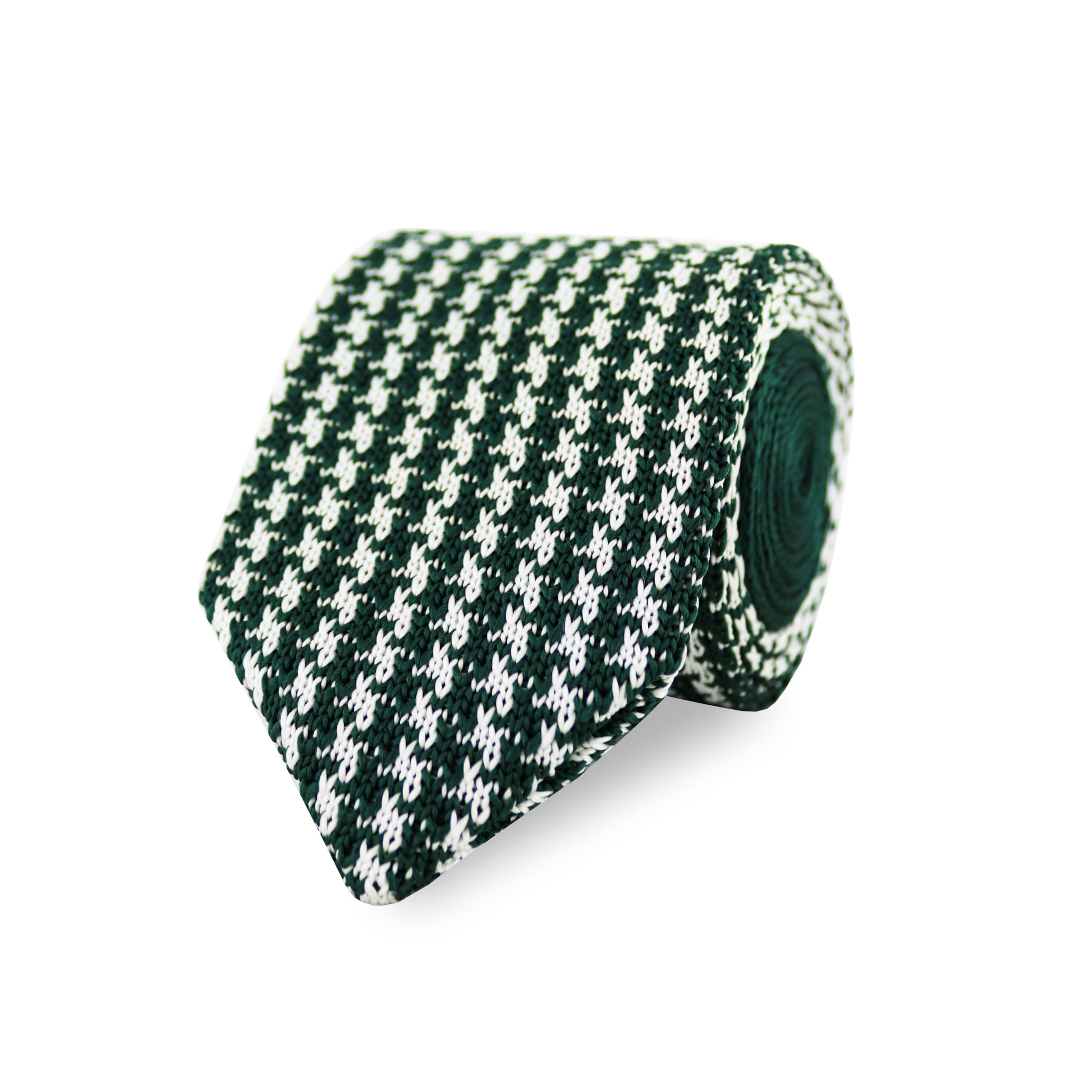 The Gents Lab Men's Dark Green Diamond End Knitted Neck Tie With Houndstooth Design | Made From 100% Soft Polyester | Over 10+ Colours (Dark Green)