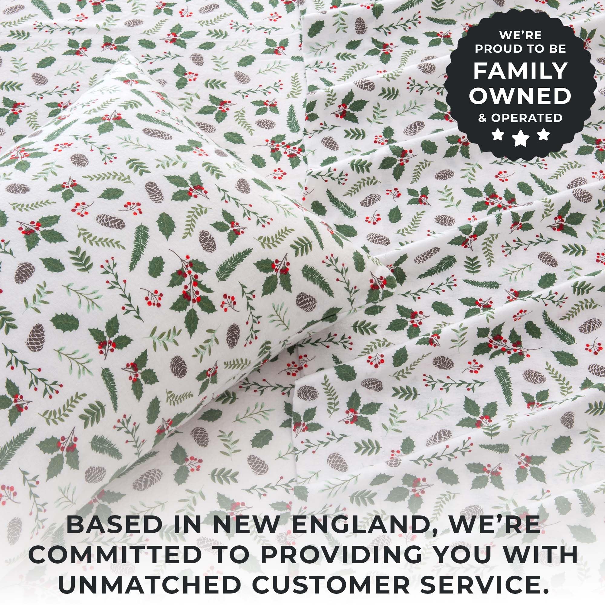 Great Bay Home 100% Turkish Cotton King Holiday Flannel Sheet Set | Deep Pocket Fitted Sheet, Soft Christmas Sheets | Warm Bed Sheets | Pre-Shrunk & Anti-Pill Flannel Sheets (King,Little Holly)