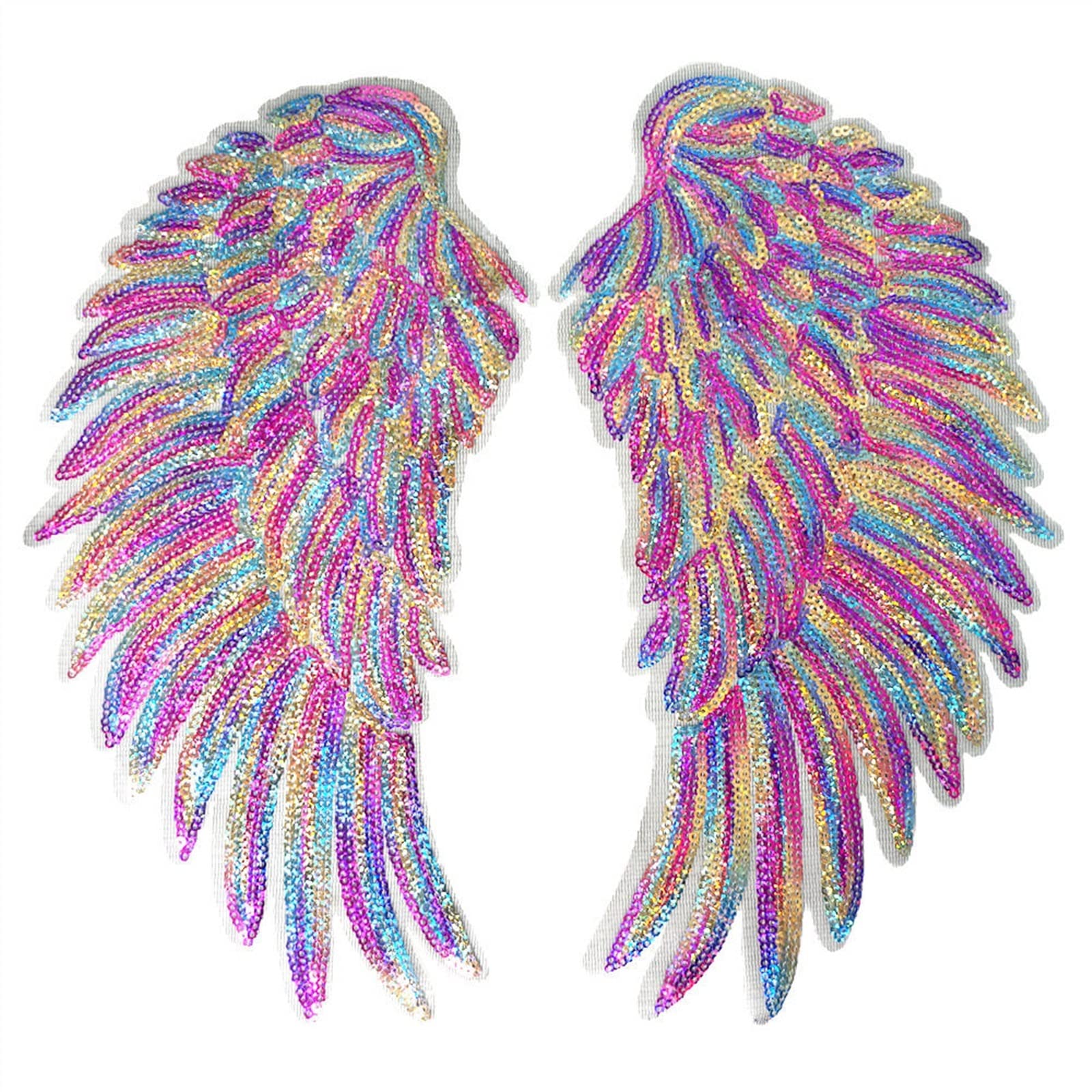 2PCS Rainbow Feather Wings Sequin Dreamy Sew Iron On Patches Embroidered Badges For Clothes DIY Appliques Craft Decoration (Color : Natural)