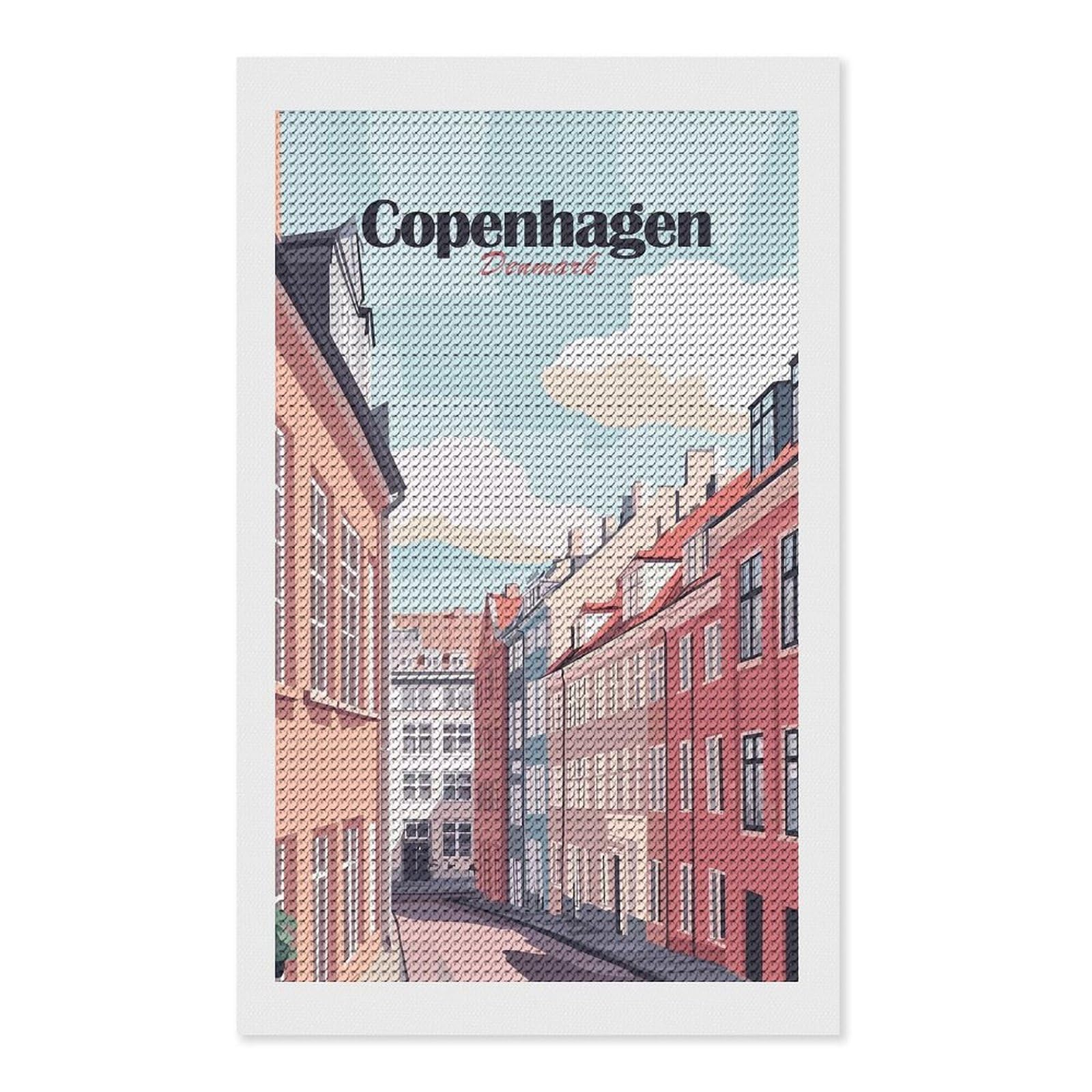 Junmoney Copenhagen, Denmark Cityscape Illustration Diamond Art Canvas 12"x20", for Adults, Pleasing Wall Art Project, Modern Decor, Gift Idea, Nice Detail and Sparkle
