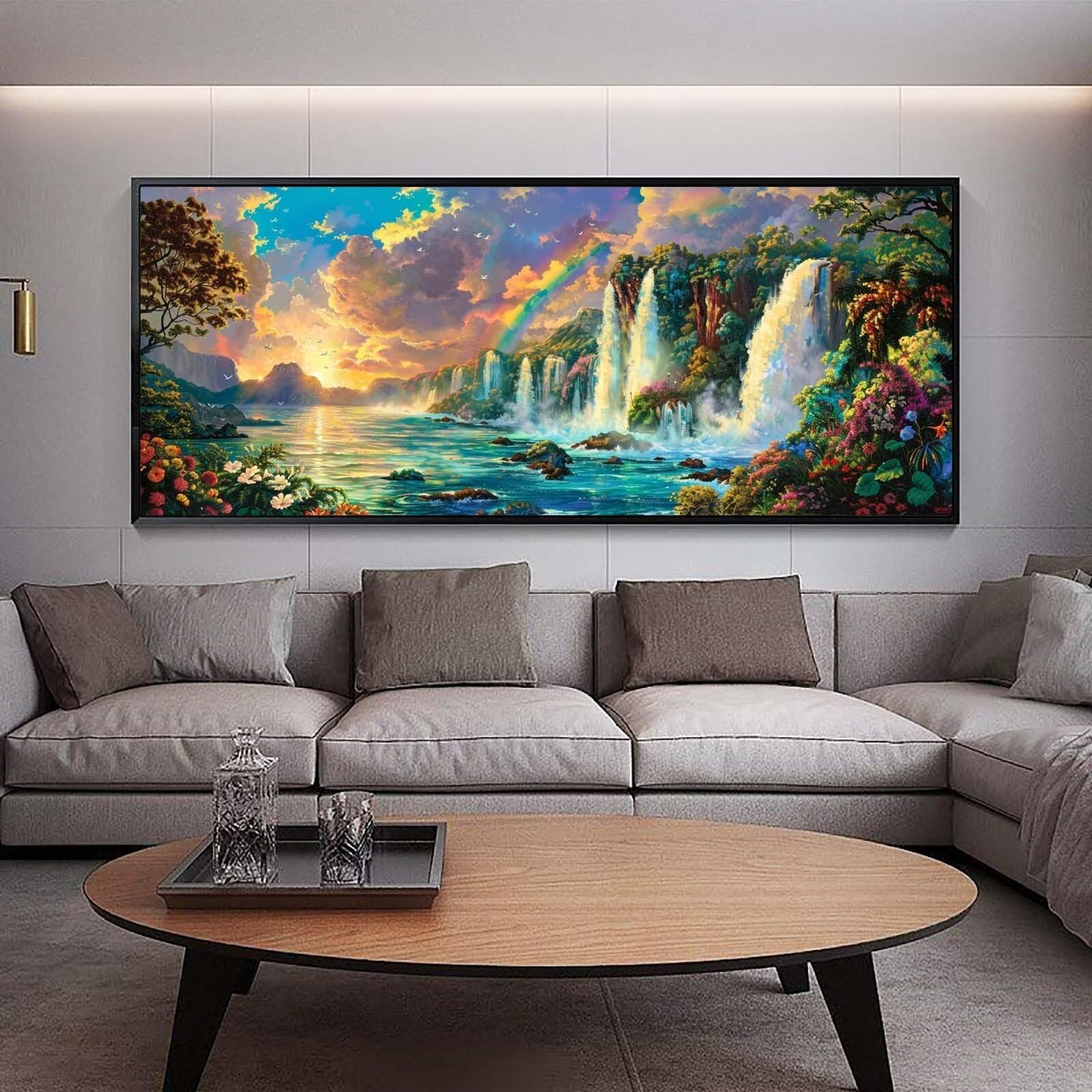 Diamond Painting Groß xxl 160 x 80 cm Wasserfall Diamant Painting Bilder Erwachsene Malen nach Zahlen Landschaft DIY Voll Round diamond painting zubehör Set，Wohnzimmer und Schlafzimmer WanddekoA74