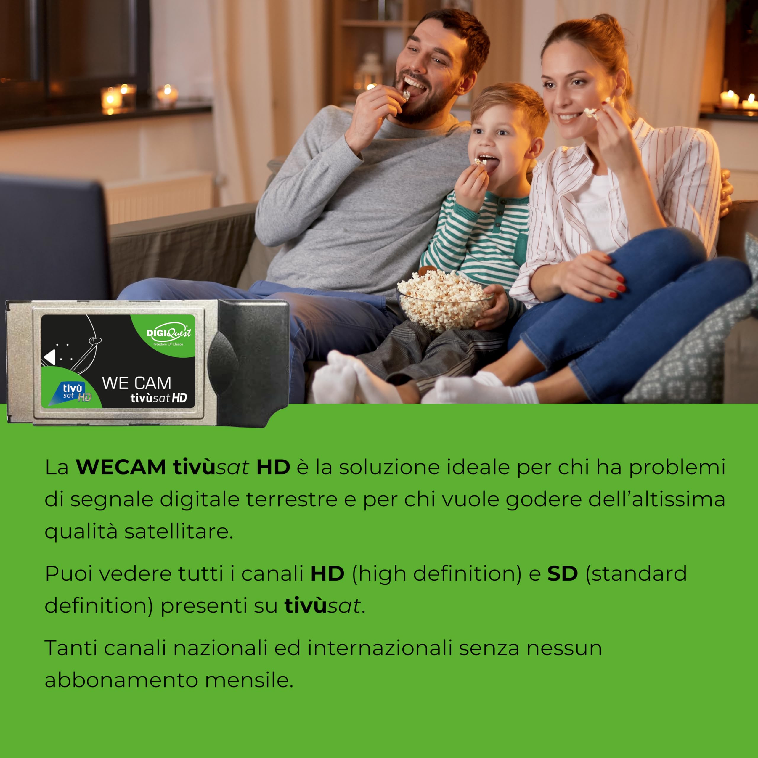 DIGIQUEST We CAM Tivùsat HD certificata | Accesso ai canali HD | Installazione Facile e Veloce | Ideale per amanti di cinema e sport | Smartcard Tivùsat inclusa da attivare
