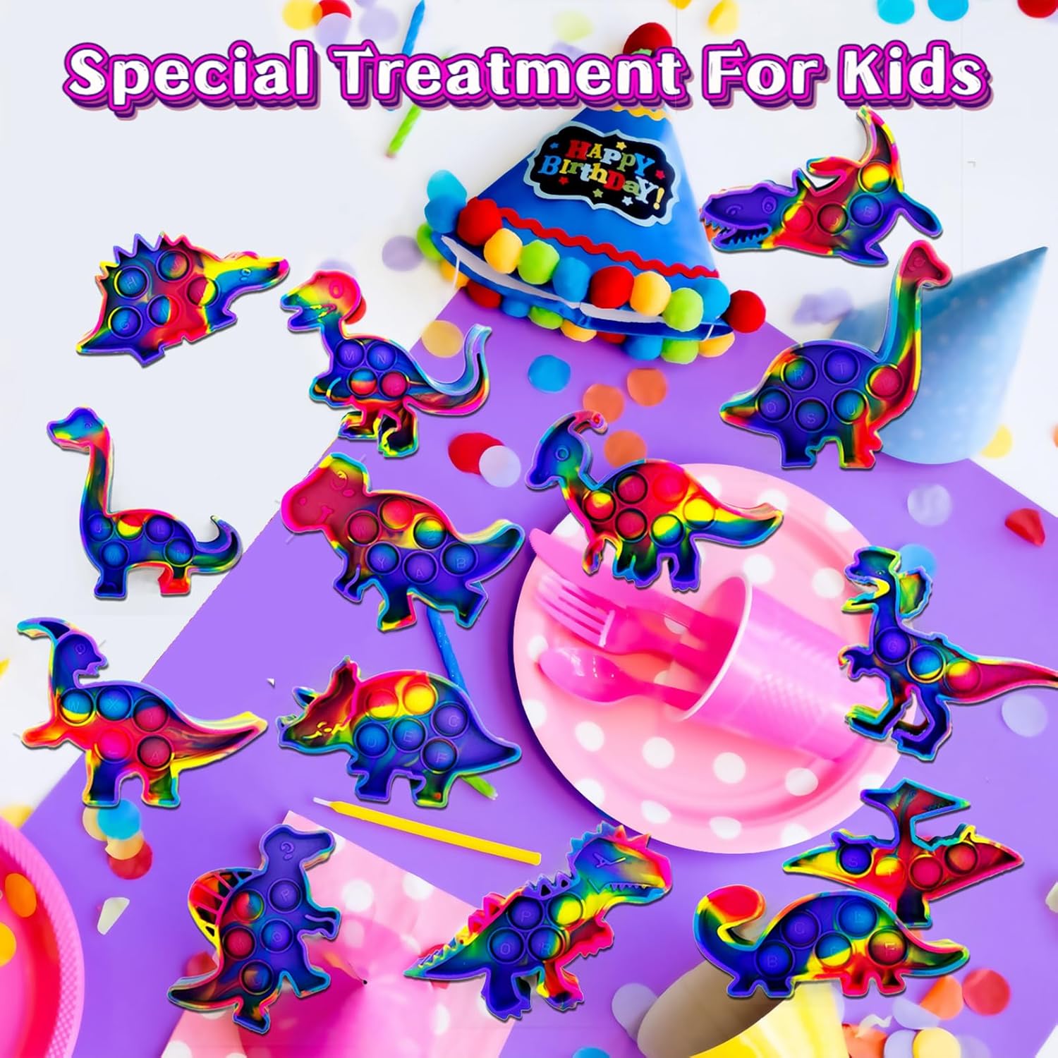 Easter Basket Stuffers - 14 Pack Easter Dinosaur Poppers, Dinosaur Pop Bubble Fidget Sensory Toy, Mini Fidget Toys Bulk Party Favors for Kids Toddler, ABC Alphabet Learning and Educational Toys