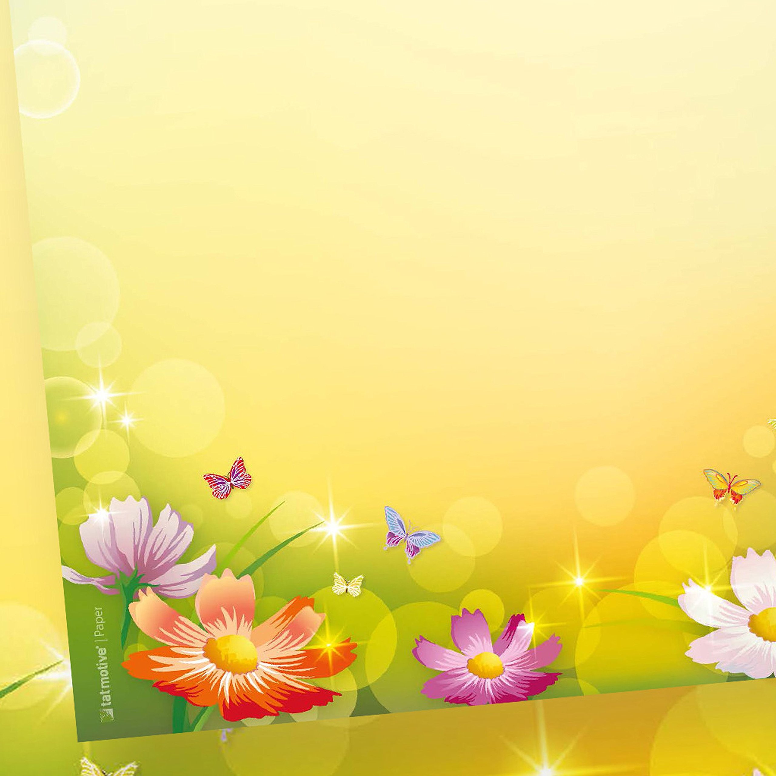 TATMOTIVE FLORENTINA Briefpapier 1000 Blatt | Farbenfrohes Motivpapier mit bunten Blumen und Schmetterlingen, einseitig bedrucktes Schreibpapier für Briefe und Einladungen