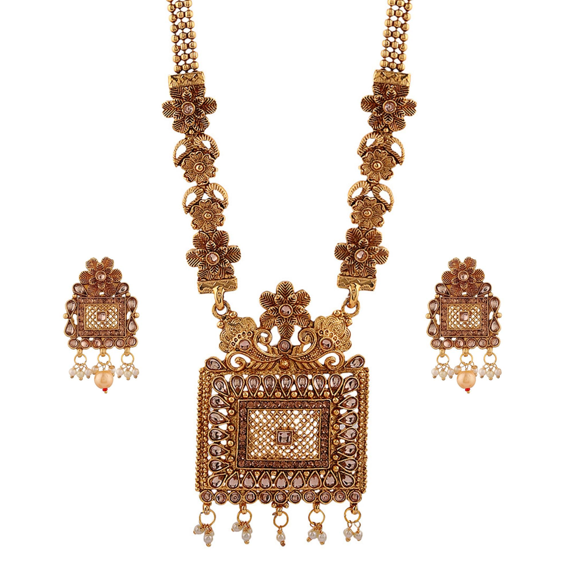 Mansiyaorange Matte Golden Floral Design Kundan Stones Necklace Rani Haar Jewellery Sets For Women(Golden) (B0D926PCZR) Amazon Price History, Amazon Price Tracker