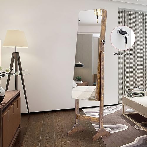 Miniatura 7 de Armario LED para joyas de pie con espejo de pantalla completa, con cerradura para maquillaje, gran capacidad, espejo de tocador, armario de joyería