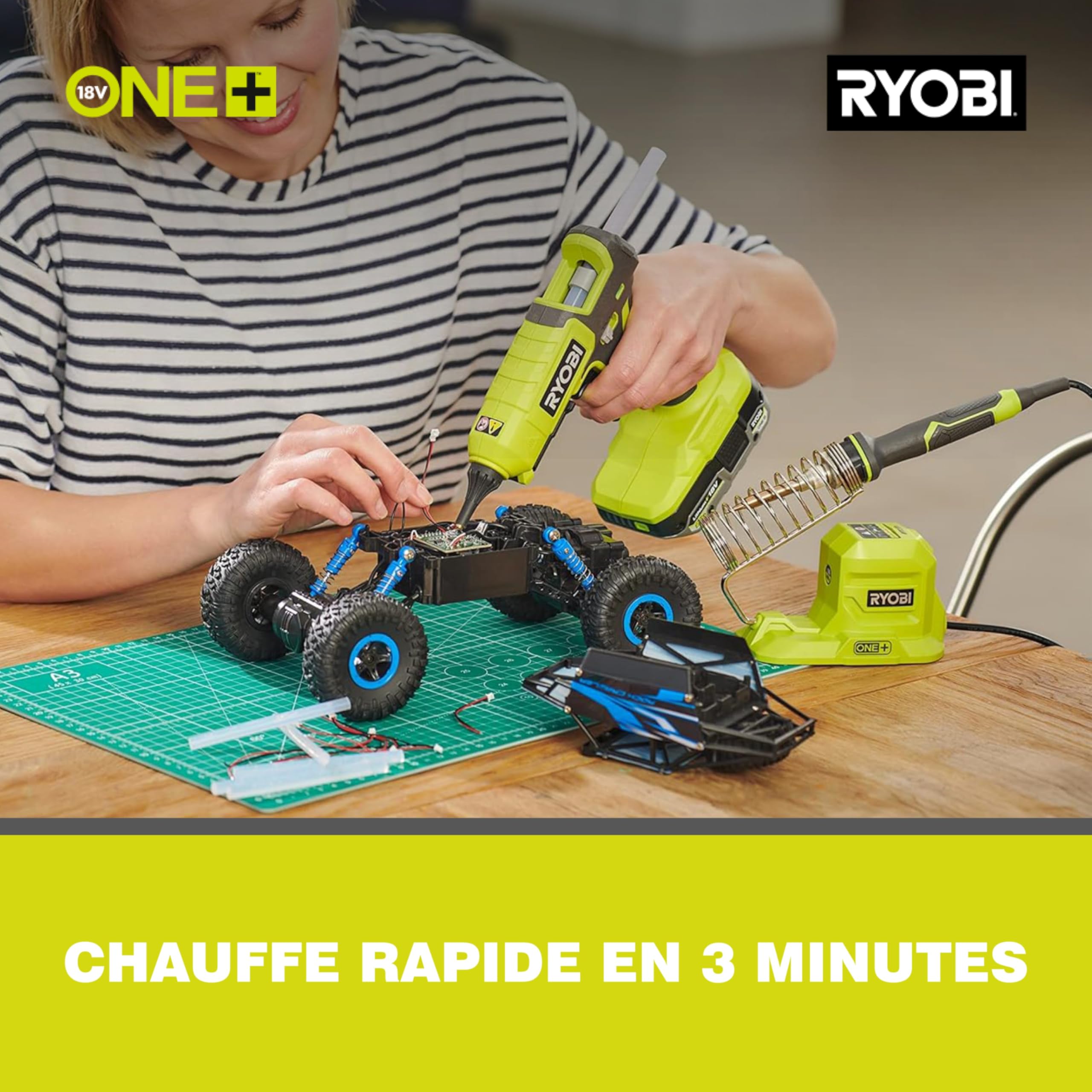 RYOBI - Pistolet à Colle Sans Fil 18V ONE+ RGL18-0 – Montée en Température Rapide (3min), Pour Colle Ø11 et 12mm, Colle Précise et Propre – Batterie Non Incluse