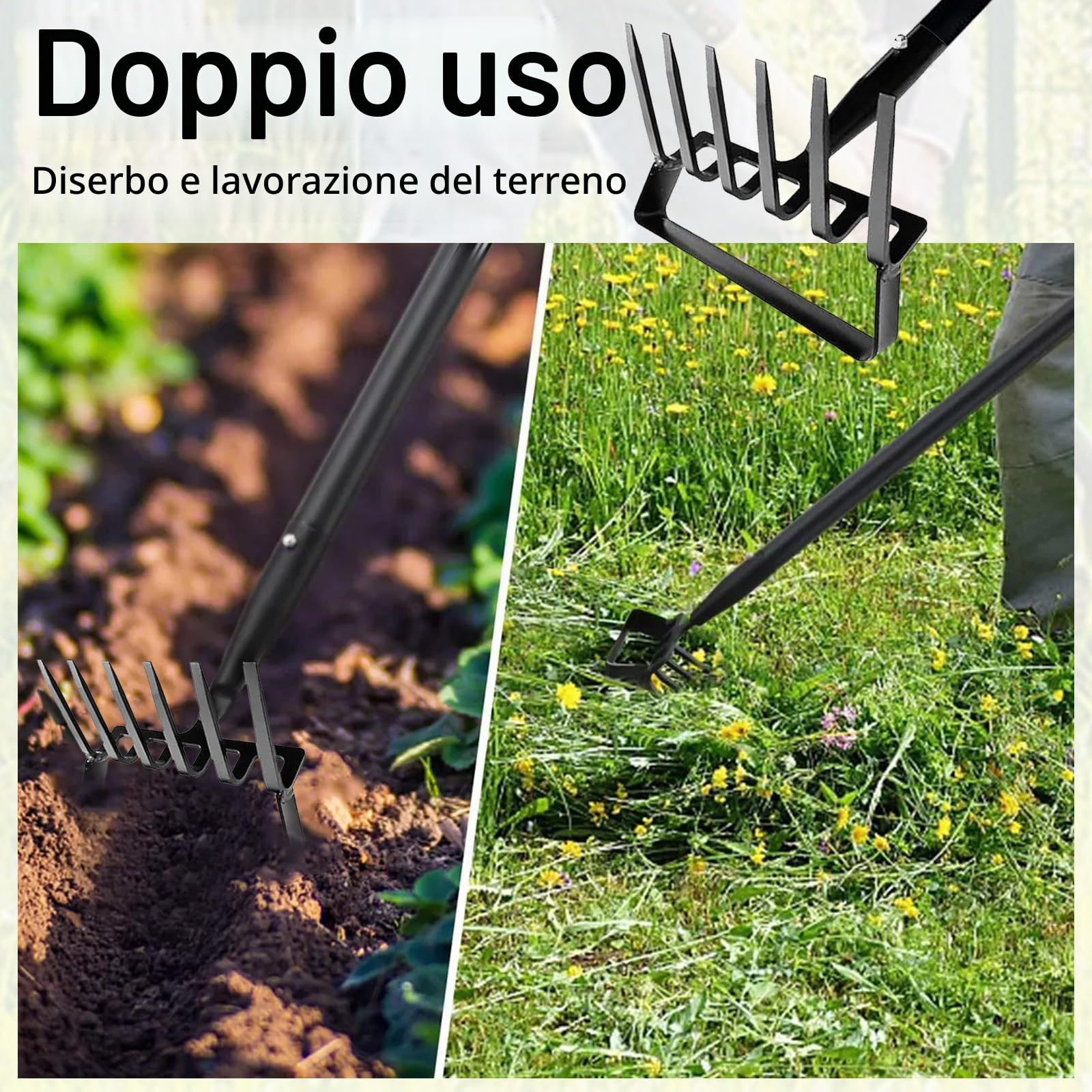 Attrezzi Da Giardino, 167CM Staffa Zappa Da Giardino 6 Denti Hula Hoe Rastrello Per Erbacce Rastrello Da Giardino Zappe Hula Portatili Attrezzo Da Giardino Per Erbacce Allentamento Del Terreno