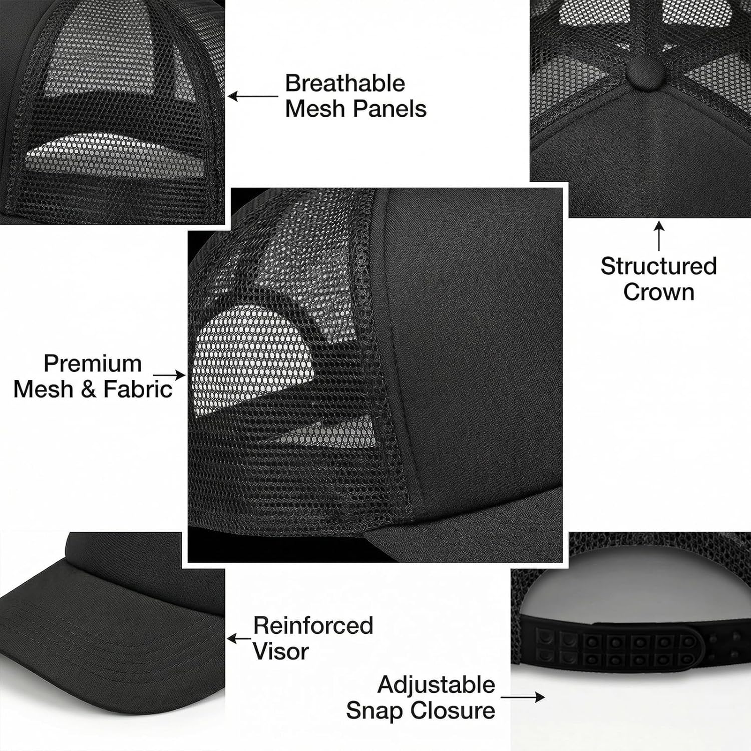 Bulk Custom Baseball Cap with Text/Image for Men Women Personalized Adjustable Classic Dad Hat Trucker Cap Black - Image 4