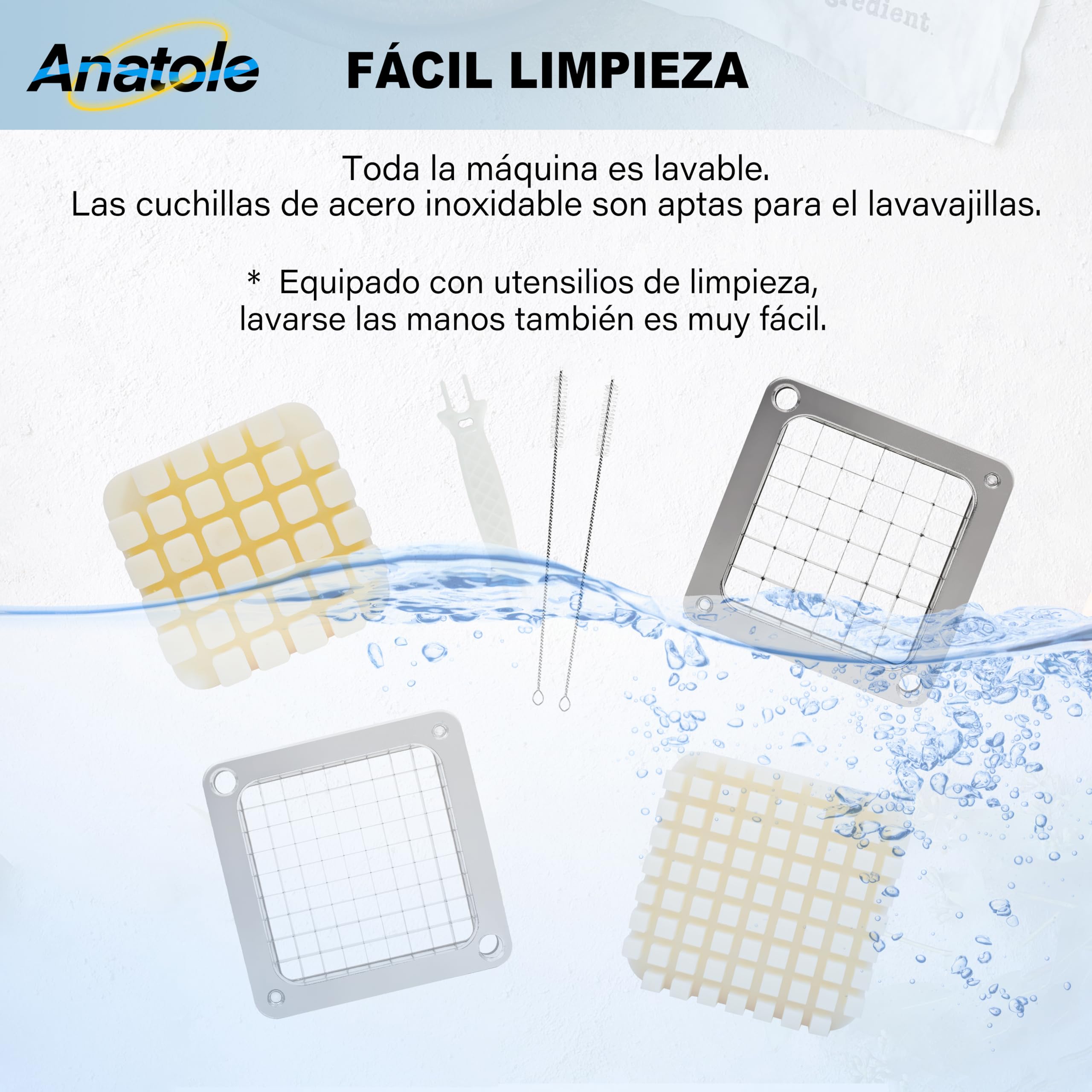 Anatole Cortador de Patatas Fritas Profesional Vertical con Cuchillas de 6mm 9mm 13mm Acero Inoxidable Cortadora de Verduras Frutas Manual Multifuncional para Cebollas Zanahorias Pepinos