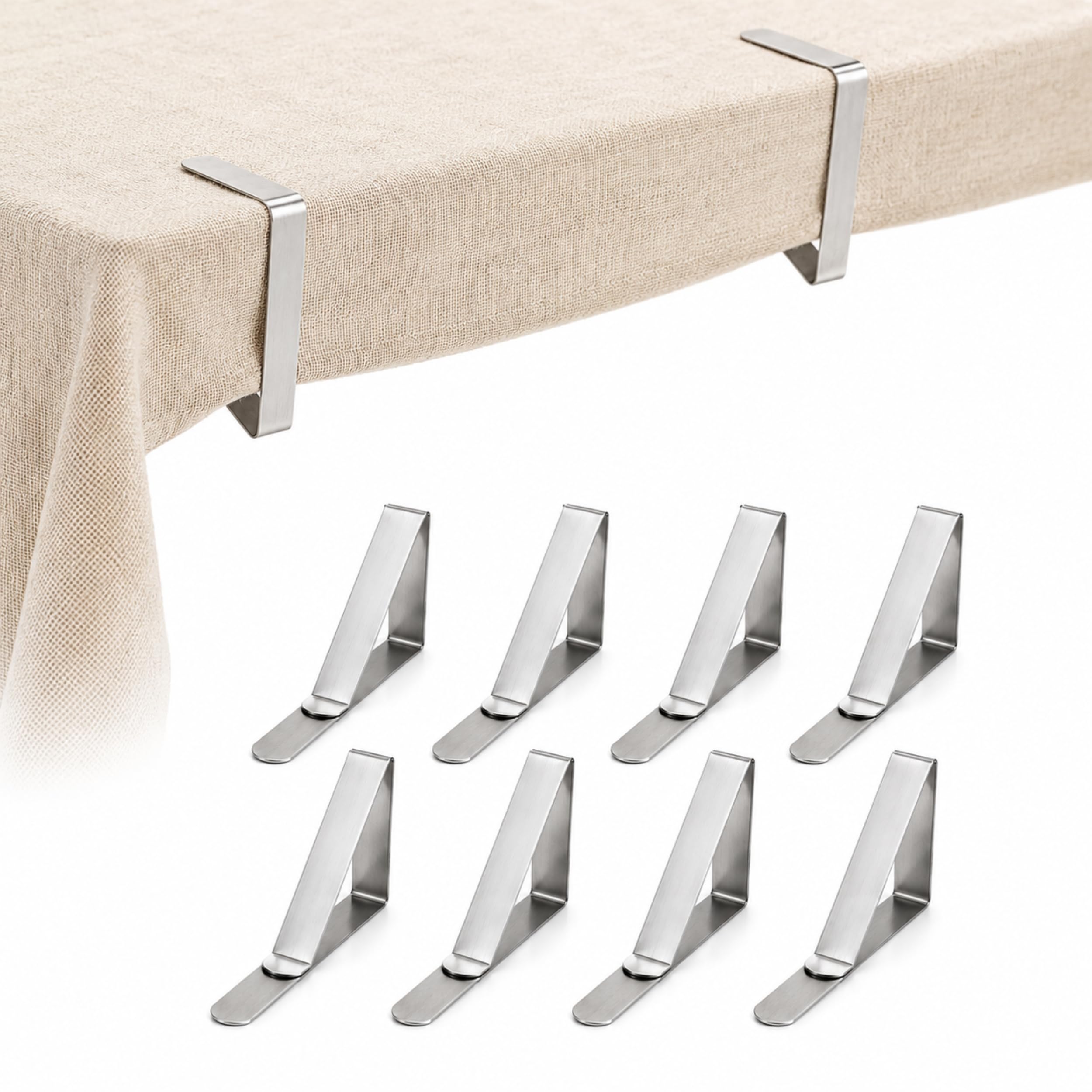 PARENCE. 8 Pcs Tablecloth Clips - 4cm Opening - Plastic & Stainless Steel Holding Clips - Strong Fixing for Indoor and Outdoor Tables - 8 Pieces