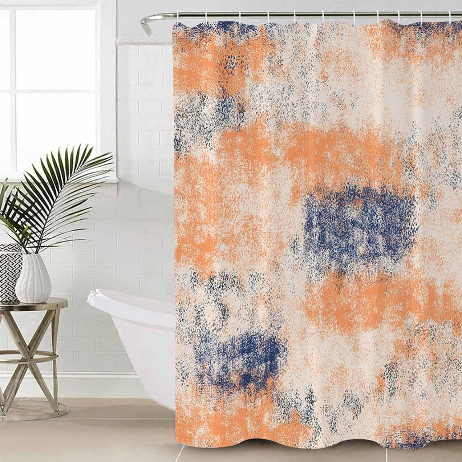 PIEPLE Orange and Blue Shower Curtain, Orange Smear Abstract Art Painting Waterproof Washable Shower Curtains Set for Bathroom Bathtubs Decor Set 72" Wx84 L