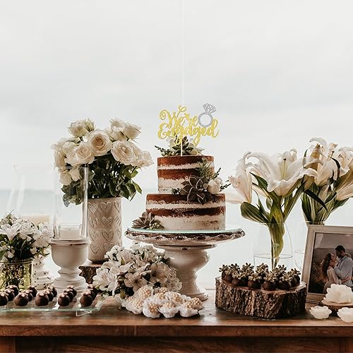 Miniatura 5 de 1 anillo de diamantes con purpurina para decoración de tartas con la frase "We Engaged", decoración para bodas, compromisos, fiestas temáticas,