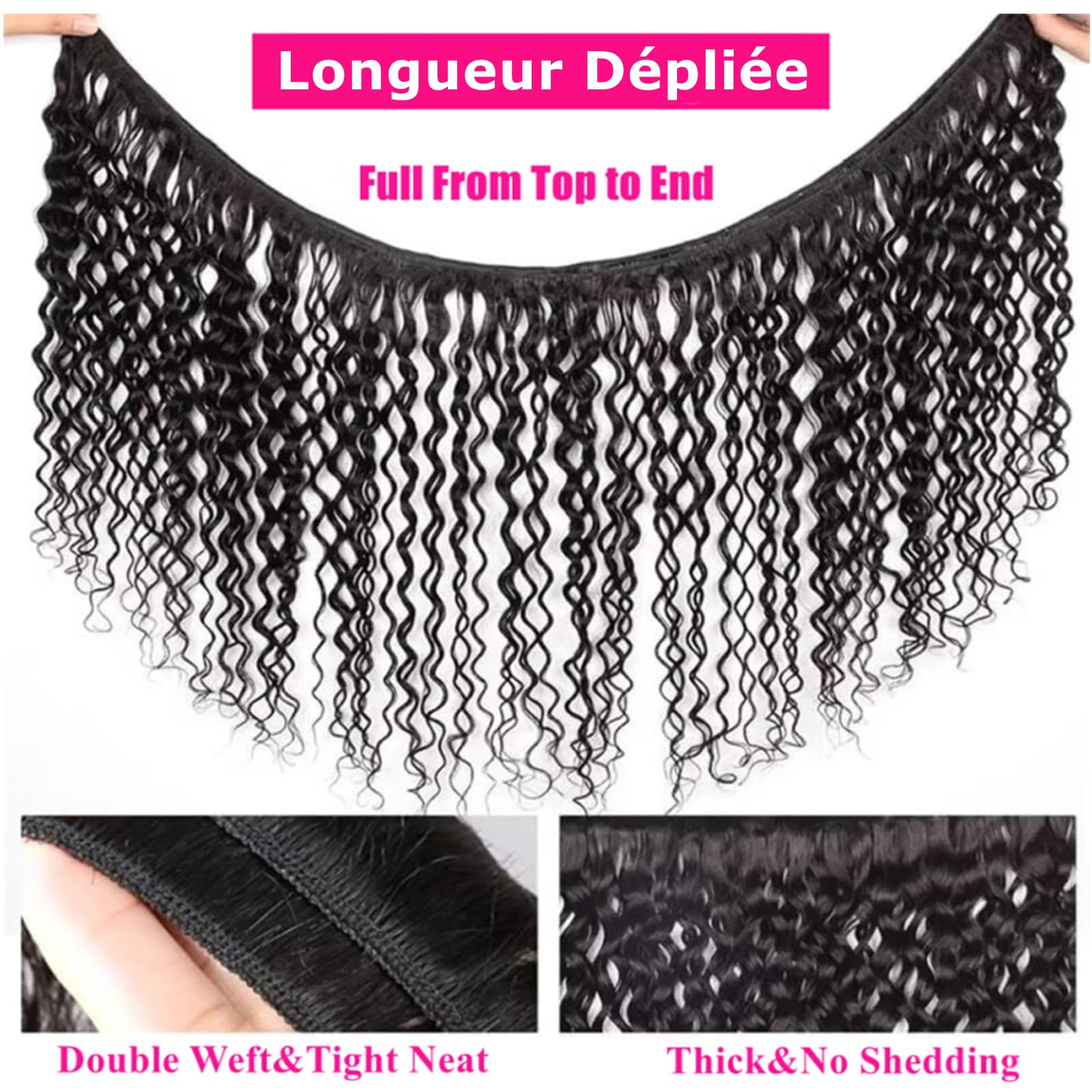 Tissage Cheveux Humains 16 18 20 Pouces 12A Water Wave Bundles Human Hair Cheveux Brésiliens Vierges 100% Non Traités Curly Bundle Full and Thick Noir Naturel