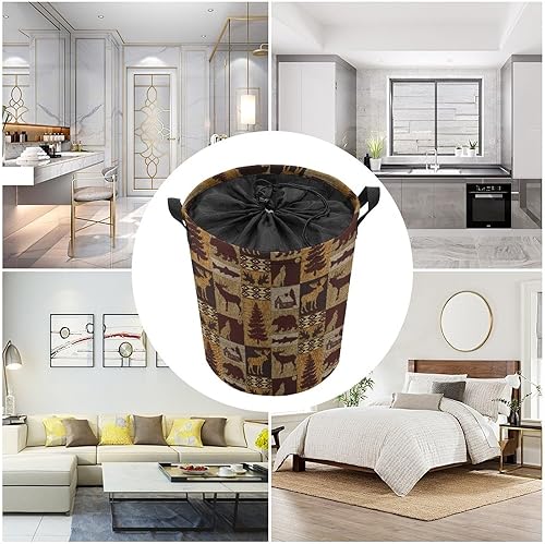 Miniatura 5 de Cesta de tela Oxford impermeable estilo rústico retro, estilo rústico, para lavandería, cabaña, vida silvestre, alce, ciervo, caza, tema para