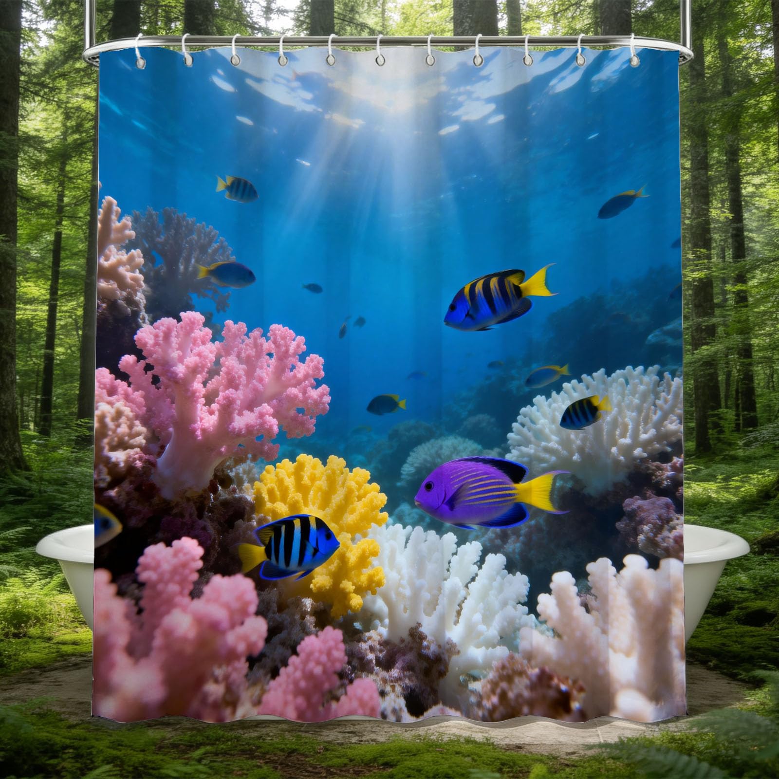 Hongduo 3D the Underwater World Shower Curtain for Stalls Bathtubs Tropical Fish Bathroom Decor Shower Curtain Set Polyester Fabric Waterproof 180x200cm/71X79 Inch with Hooks