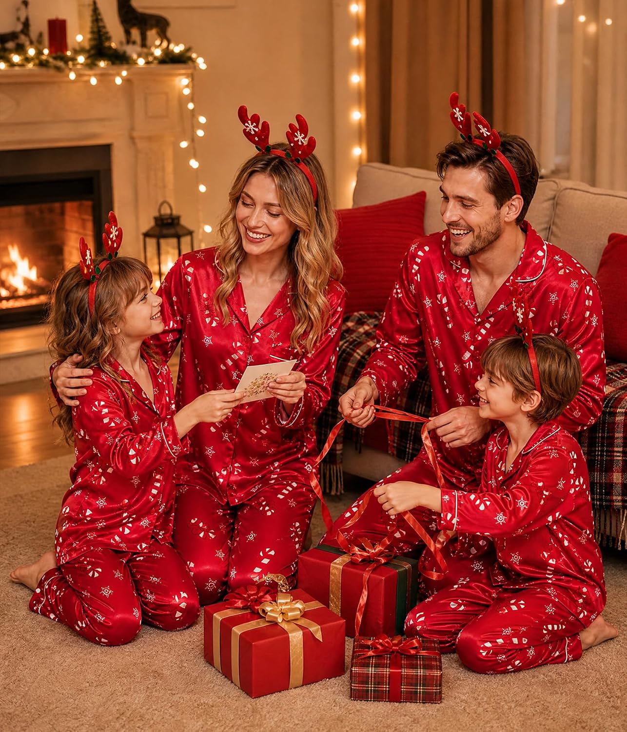 SWOMOG Family Matching Button Down Pajamas Pjs Silk Satin Long Sleeve Shirt Long Pants Set Sleepwear 2 Pcs Outfits Loungewear image 5