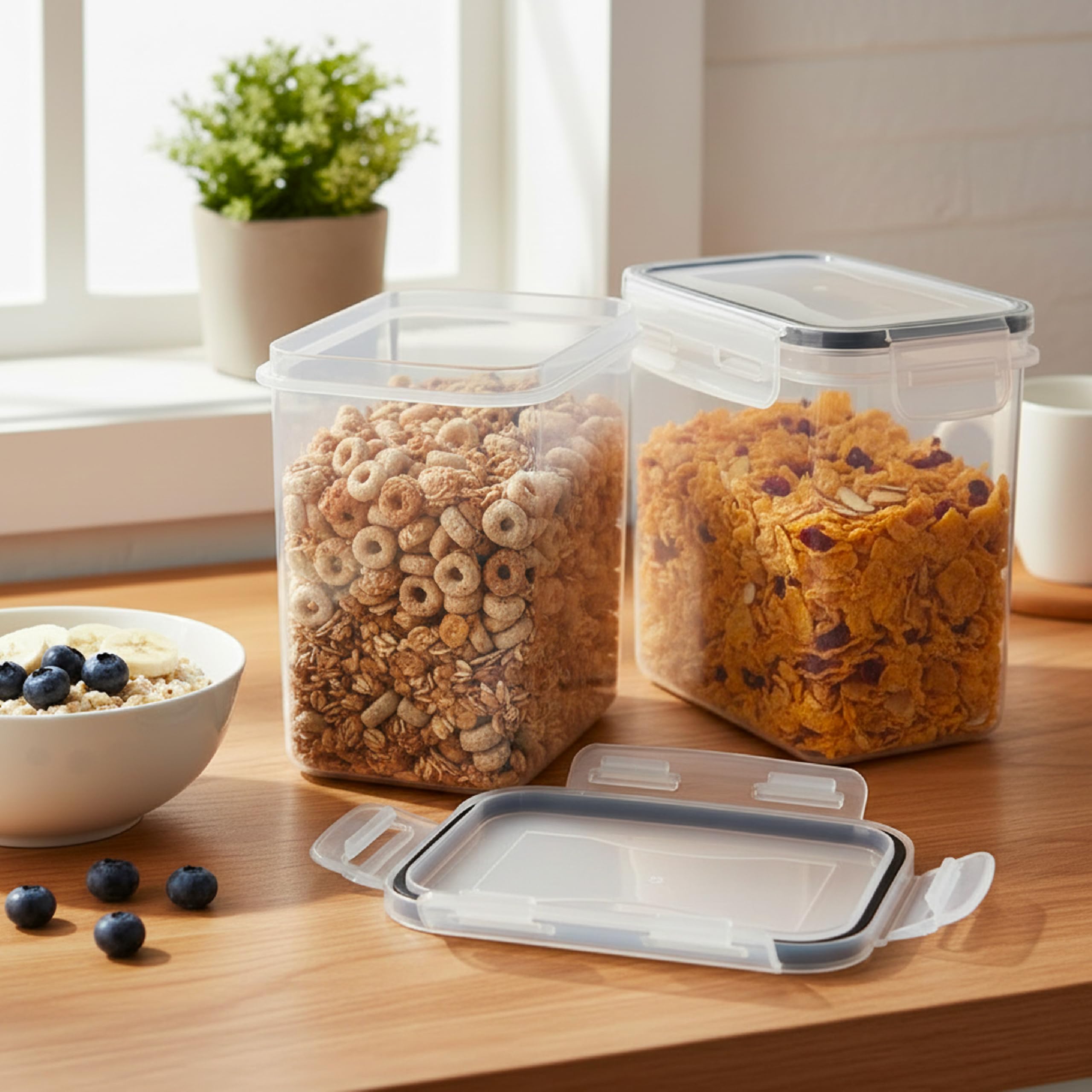 Baroni Home Set 10 Contenitori Ermetici per Alimenti da 1,4L Organizer Dispensa con Coperchio, Etichette Lavagna, Pennarello e Misurini, Sicuro in Lavastoviglie