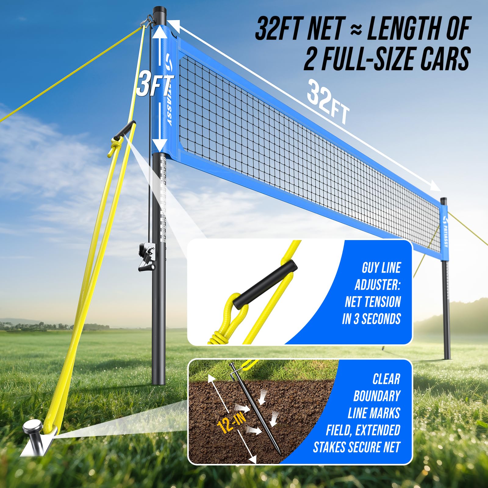Amazon | Patiassy Portable Professional Outdoor Volleyball Net Set