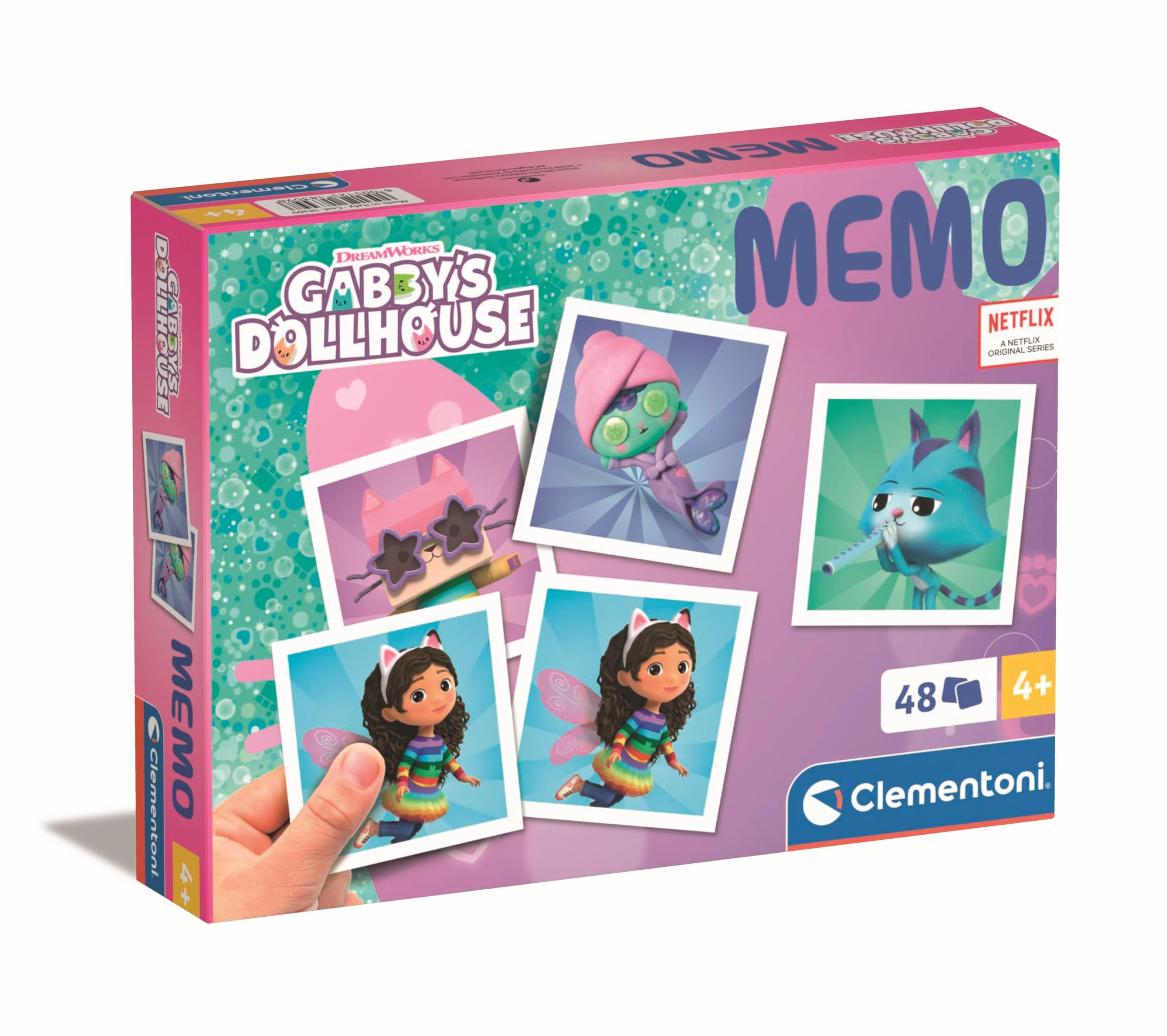 Clementoni Educational Game Memo Gabby'S Dollhouse 48 Tiles - Game For Children 3-5 Years, Flash Card Games, Learning Logical Thinking, 2 Players, Gift For Boy/Girl, Cartoon, Made In Italy, 18309