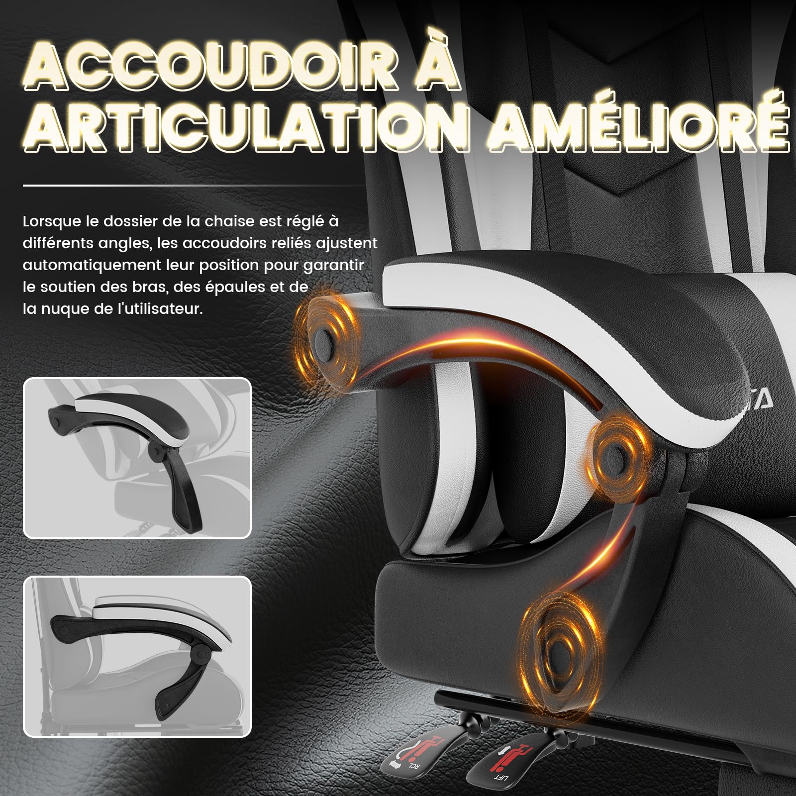 Silla Gaming, Sillón Gamer con Masaje Lumbar, Silla Ergonómica Reposapiés Retractable, Asiento Gaming Cómodo de Cuero, Silla Oficina con Respaldo Inclinable a 135°, Carga 120 KG