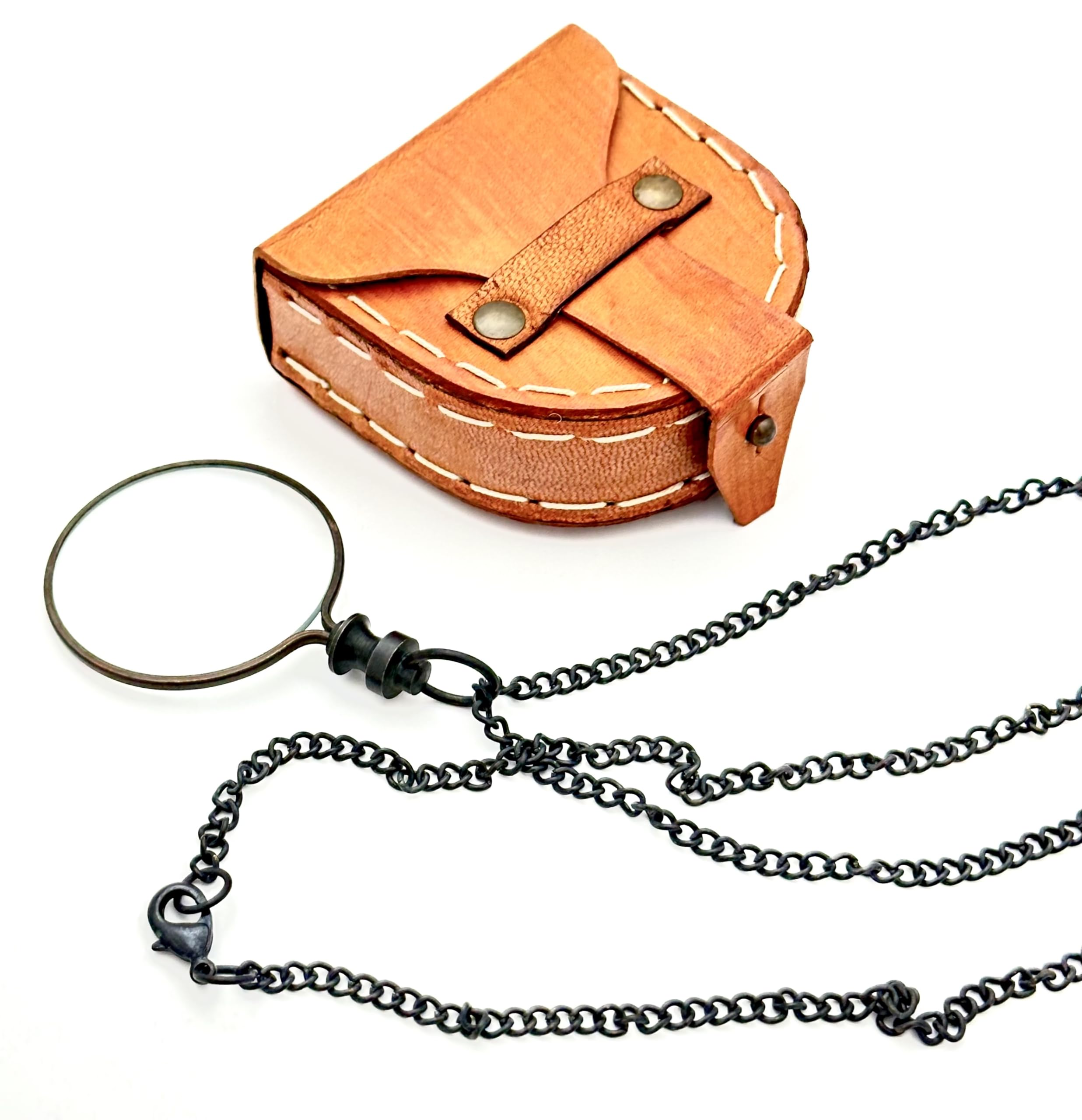 Monóculo de bolsillo, lupa de latón, lupa vintage, lupa retro steampunk con caja de cuero, lupa de lectura, arte, manualidades, regalo, coleccionable, relleno de stock